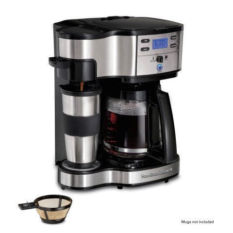 Hamilton Beach 2-Way Brewer 49980A, Single Serve Coffee Maker and Full 12 Cup Coffee, Stainless Steel, Programmable