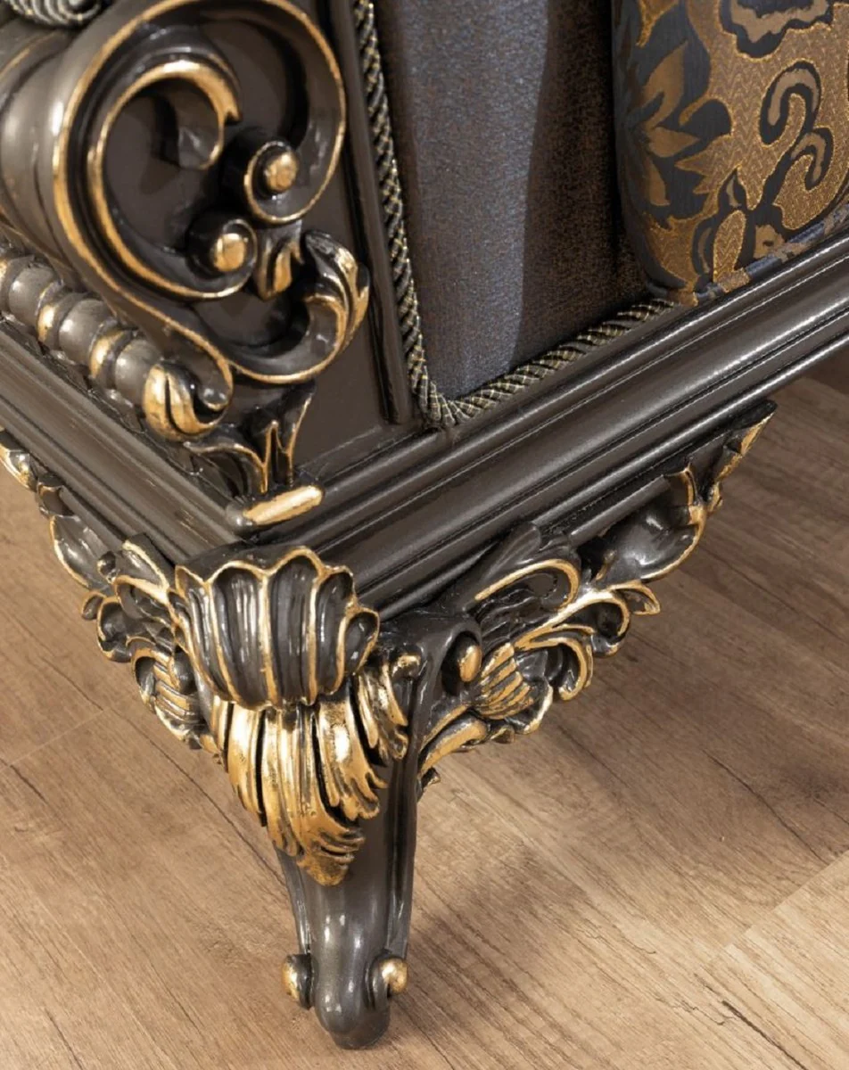 Luxury Baroque Living Room Set Blue / Gray / Gold - 2 Sofas & 2 Armchairs & 1 Coffee Table - Magnificent Baroque Living Room Furniture