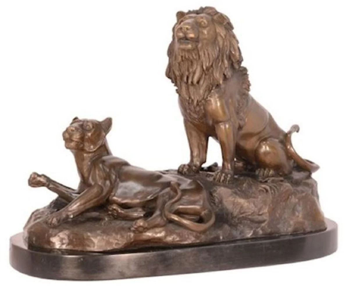 Luxury bronze decorative sculpture lion & lioness bronze colored H. 29 cm - decorative bronze figure - decorative figure - decorative accessories - luxury collection