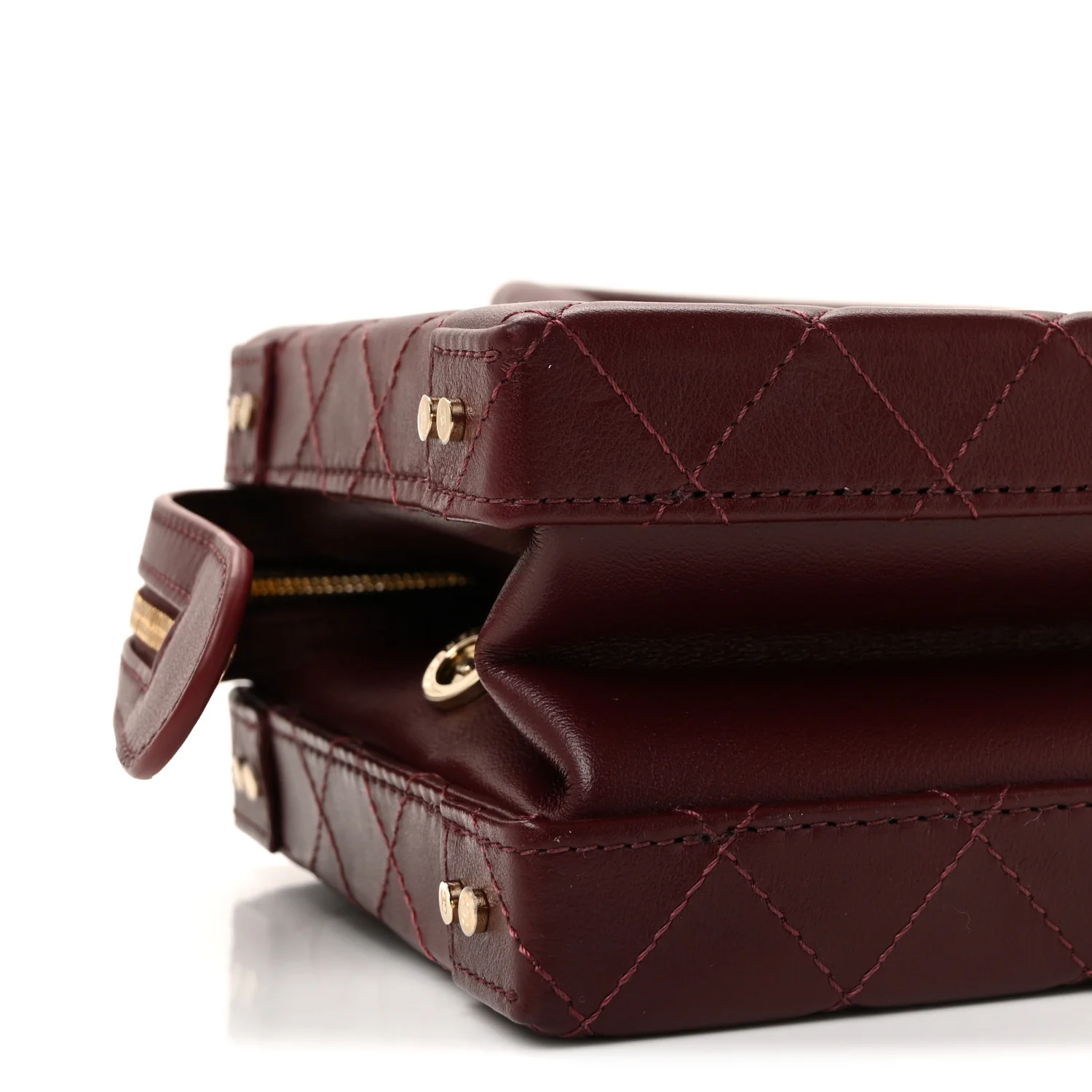 Calfskin Quilted Studded Square Vanity Case Burgundy - Top Club