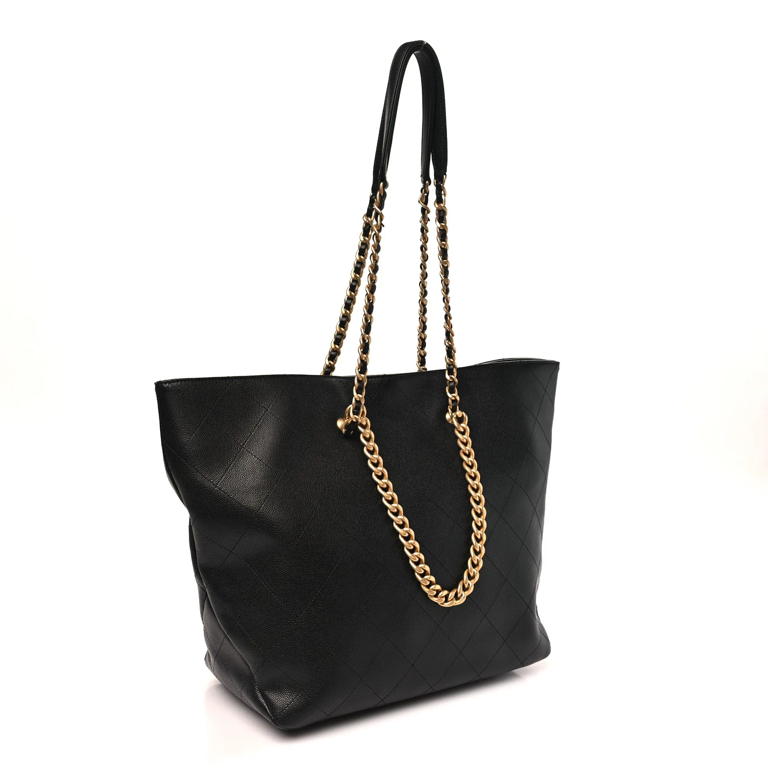 Shiny Caviar Stitched Softly Quilted Tote Black - Top Club