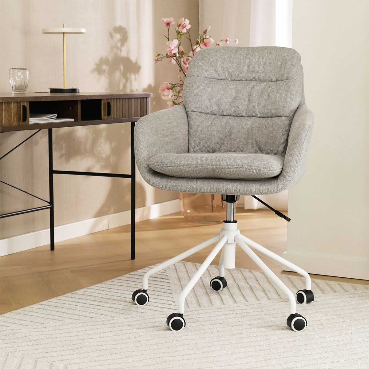 Bureaustoel Nout-Mia beige - wit onderstel
