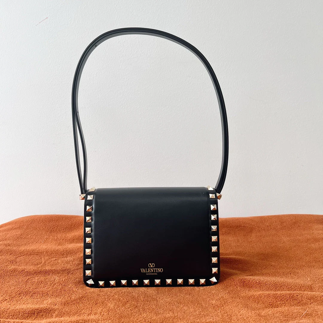 Valentino Garavani Rockstud Shoulder Black Bag - 18.5x12x8cm - Top Club