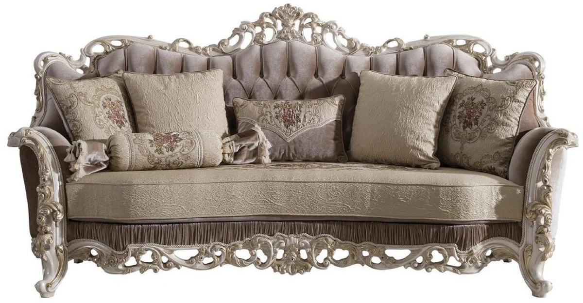 Luxury Baroque Living Room Set Brown / Beige / White / Gold - 2 Sofas & 2 Armchairs & 1 Coffee Table - Noble Baroque Living Room Furniture