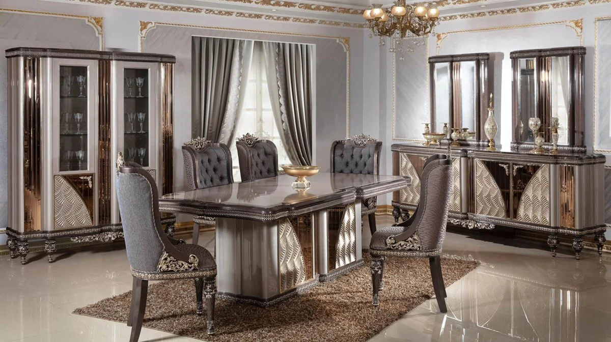 Luxury baroque display cabinet gray / black / silver / gold - magnificent solid wood display cabinet with 2 glass doors - baroque furniture - noble and magnificent