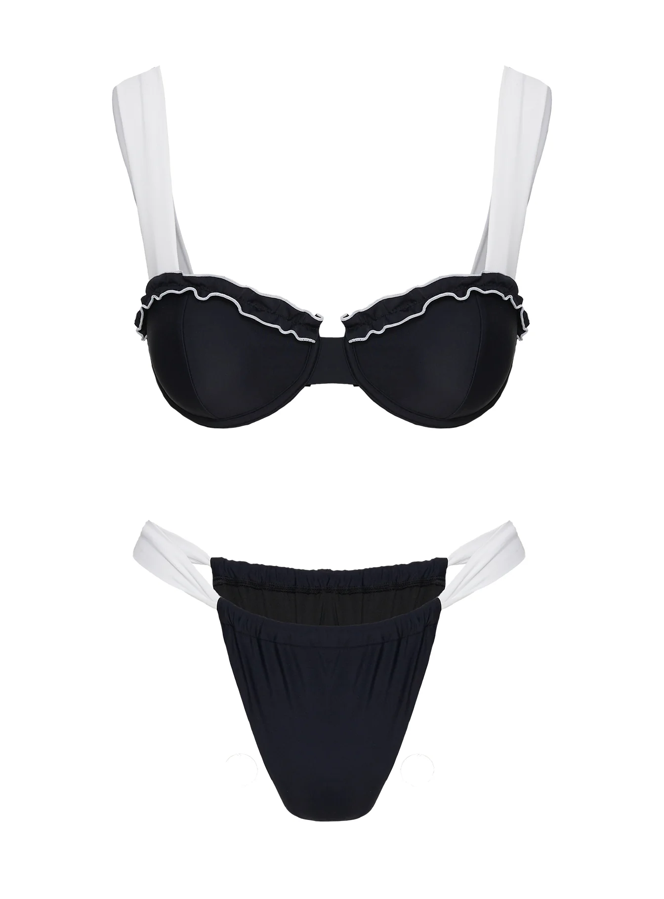 Summer Season Ruched Side Bikini Bottoms Black / White