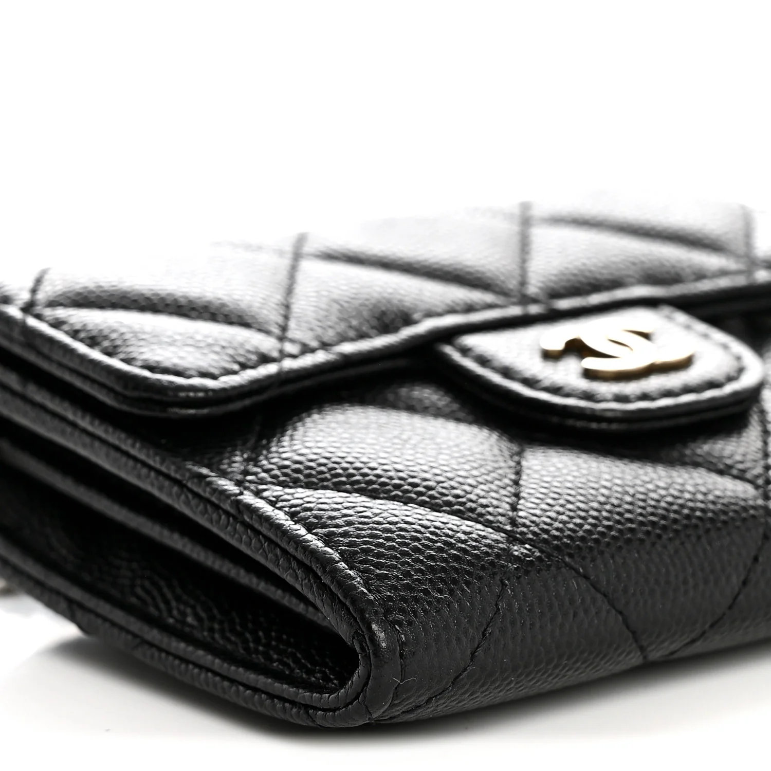 Caviar Quilted Flap Card Holder On Chain Black - Top Club
