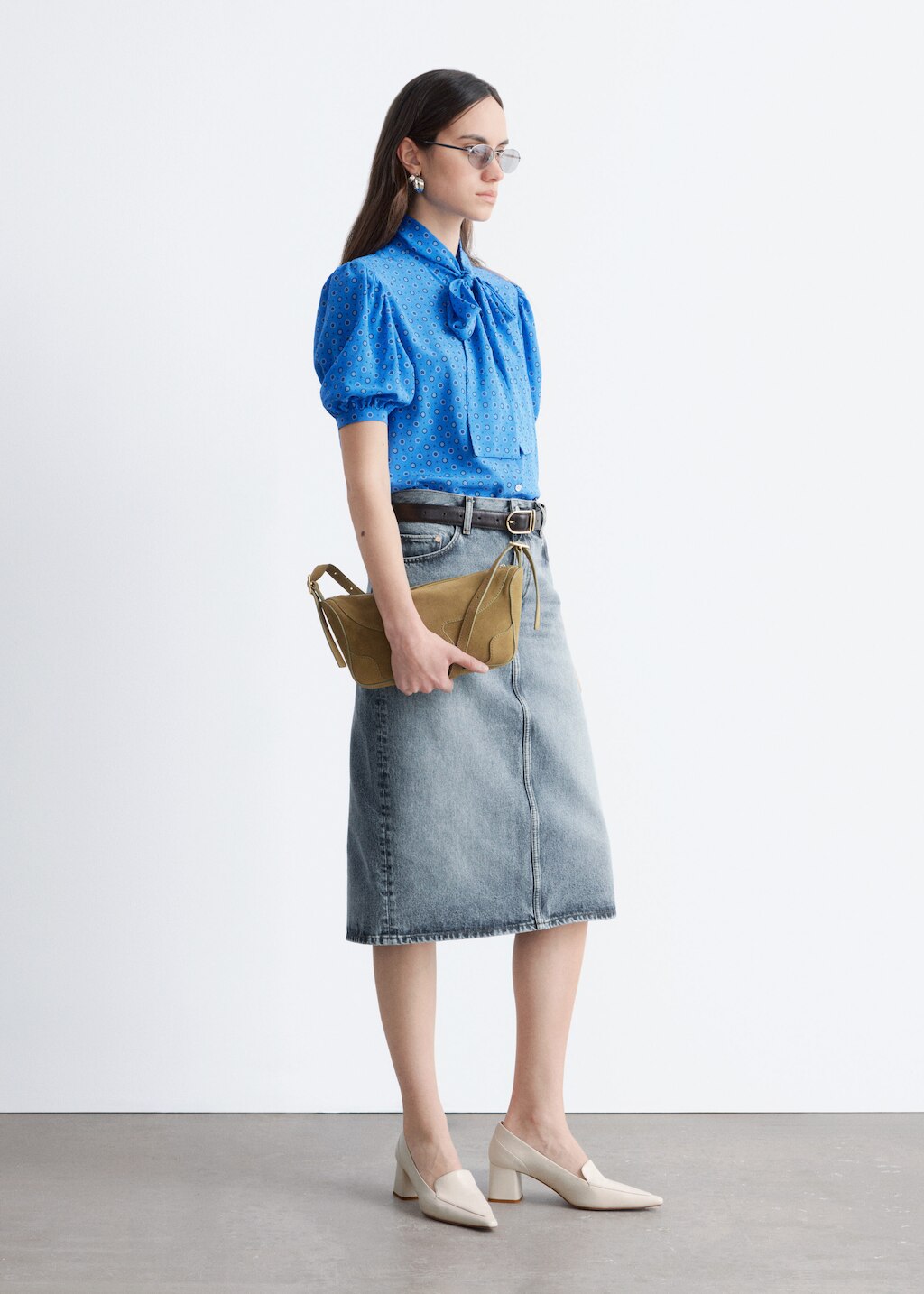& Other Stories PRINTED TIE-NECK SILK BLOUSE