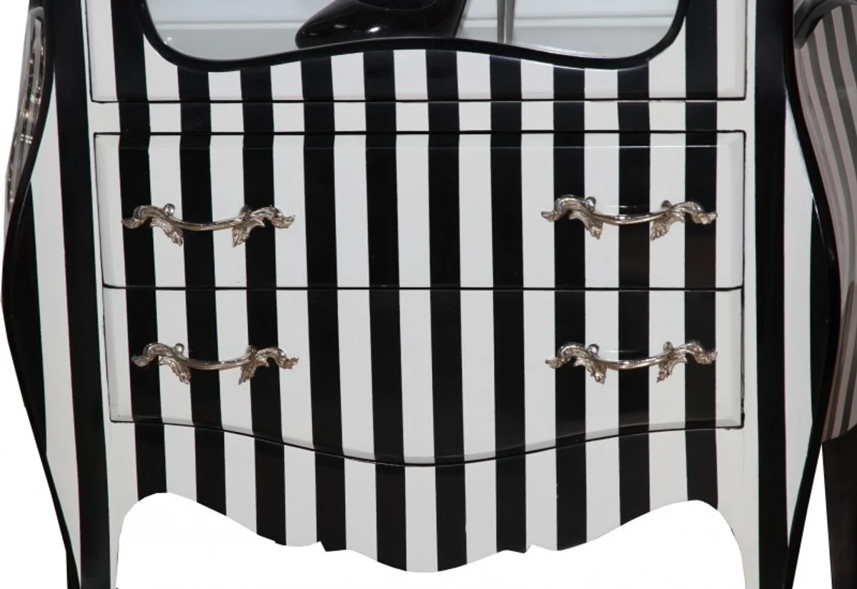 Baroque display cabinet in black/white stripes - display cabinet - living room cabinet
