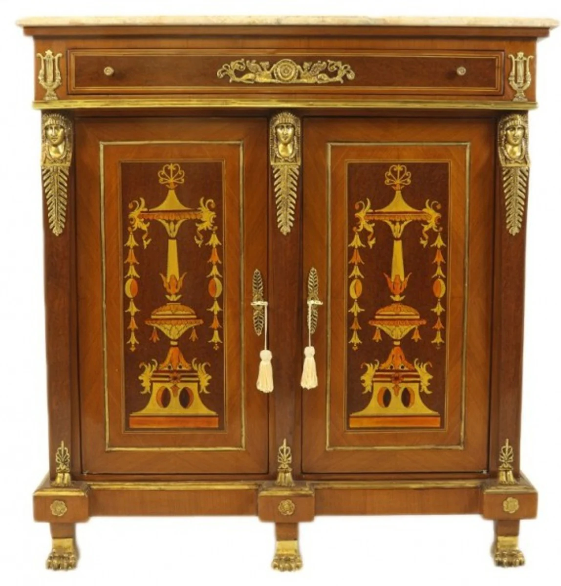 Empire Barock Kommode Mahagony Intarsien mit Marmorplatte