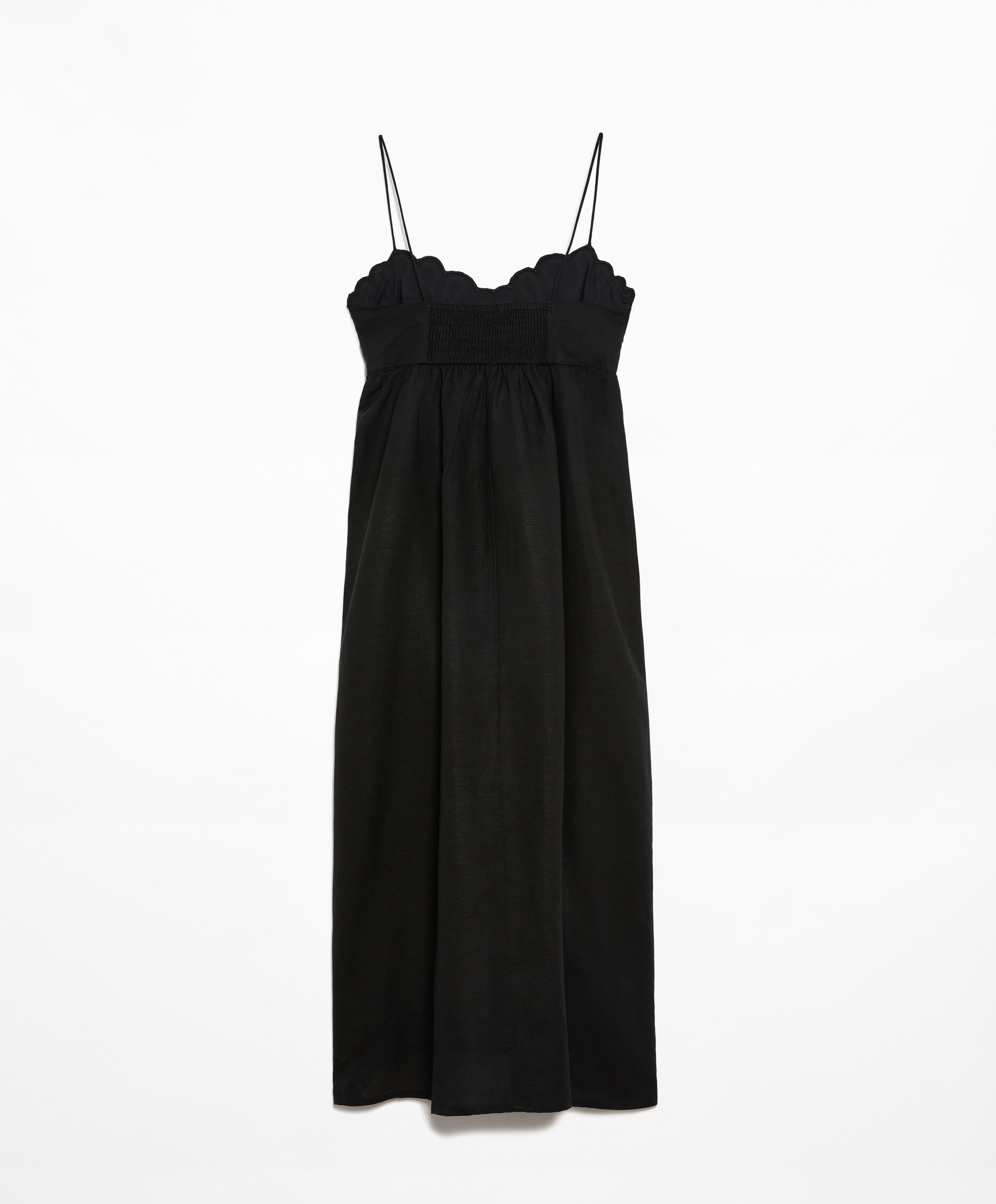 OYSHO Long embroidered strappy dress with linen
