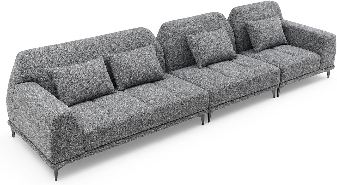 kevinplus 146.8'' Large Sectional Sofa Couch L-Shape with Right Chaise Lounge, Modern Upholstered Corner Sofa Couch for Living Room Office Apartment, Free Combination (Right-Facing, Light Grey)