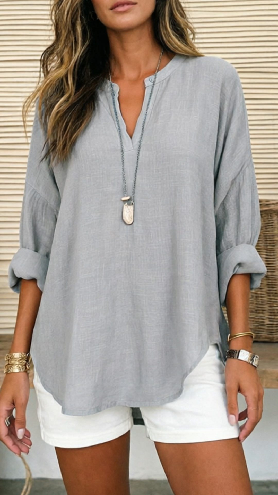 Women's Linen V-Neck Loose Shirt - Nordfashionstorm - Women's Clothing, Fashion for You - Nordfashionstorm.com