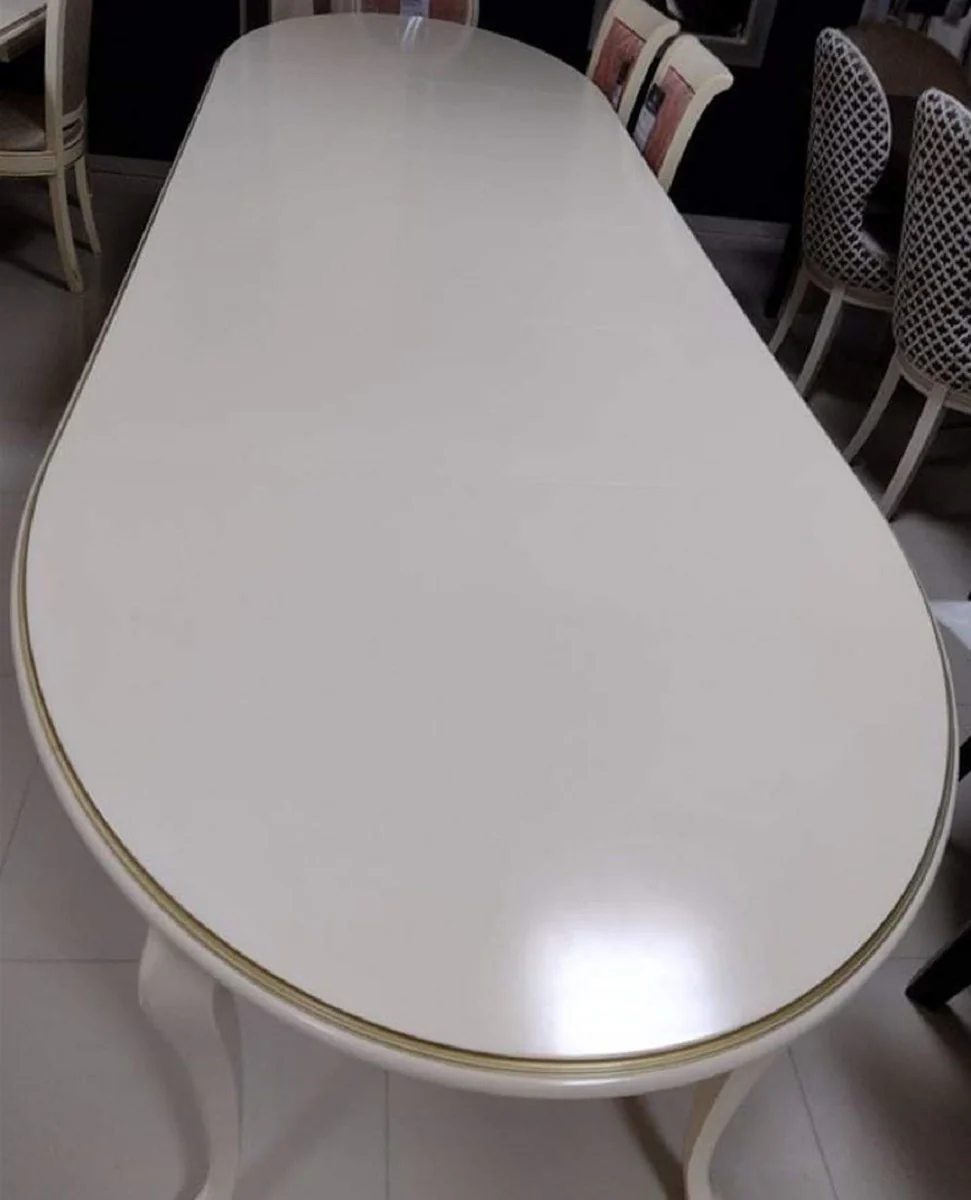 Luxury Art Nouveau dining table cream / gold 160-360 x 110 x H. 78 cm - Oval extendable solid wood dining room table - Baroque & Art Nouveau dining room furniture