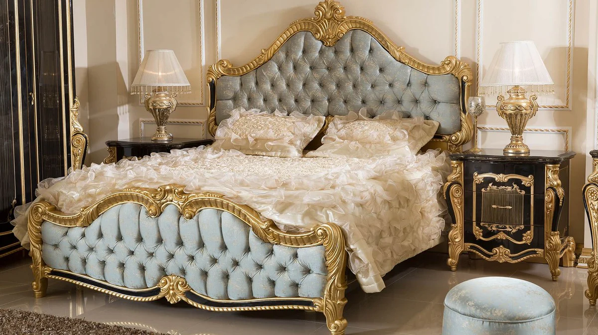Luxury baroque night dresser with 3 drawers black / gold