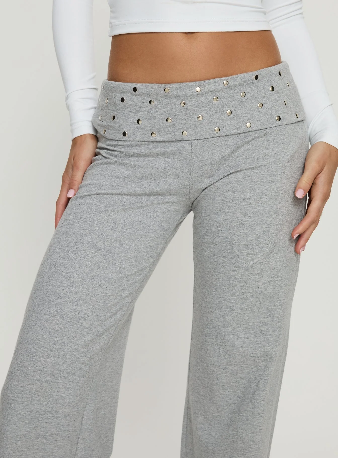 Nevivi Foldover Studded Pants Grey Marle
