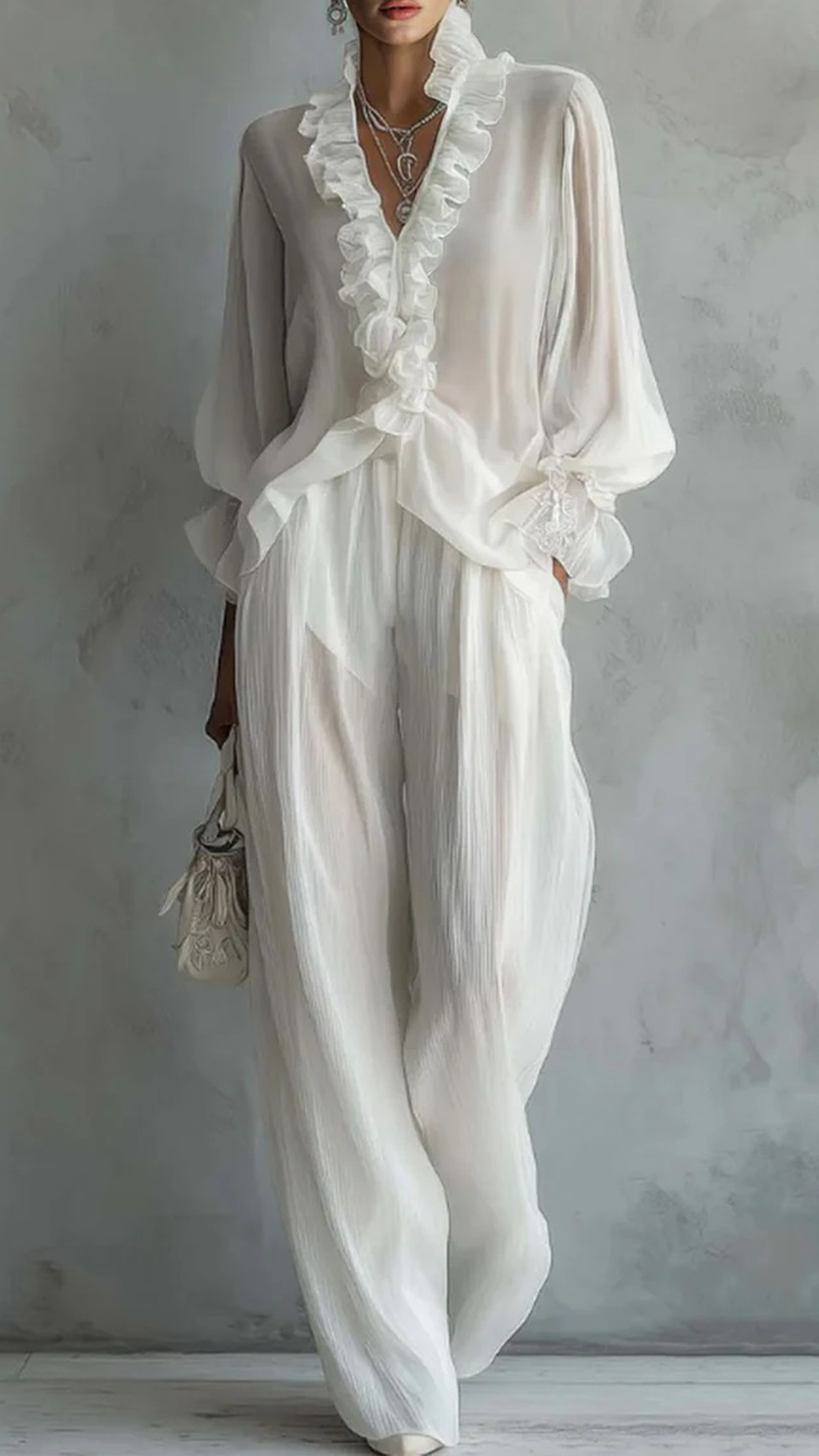 Women's Polyester Spandex Blend Ruffle Wide-Leg Set - Nordfashionstorm - Women's Clothing, Fashion for You - Nordfashionstorm.com