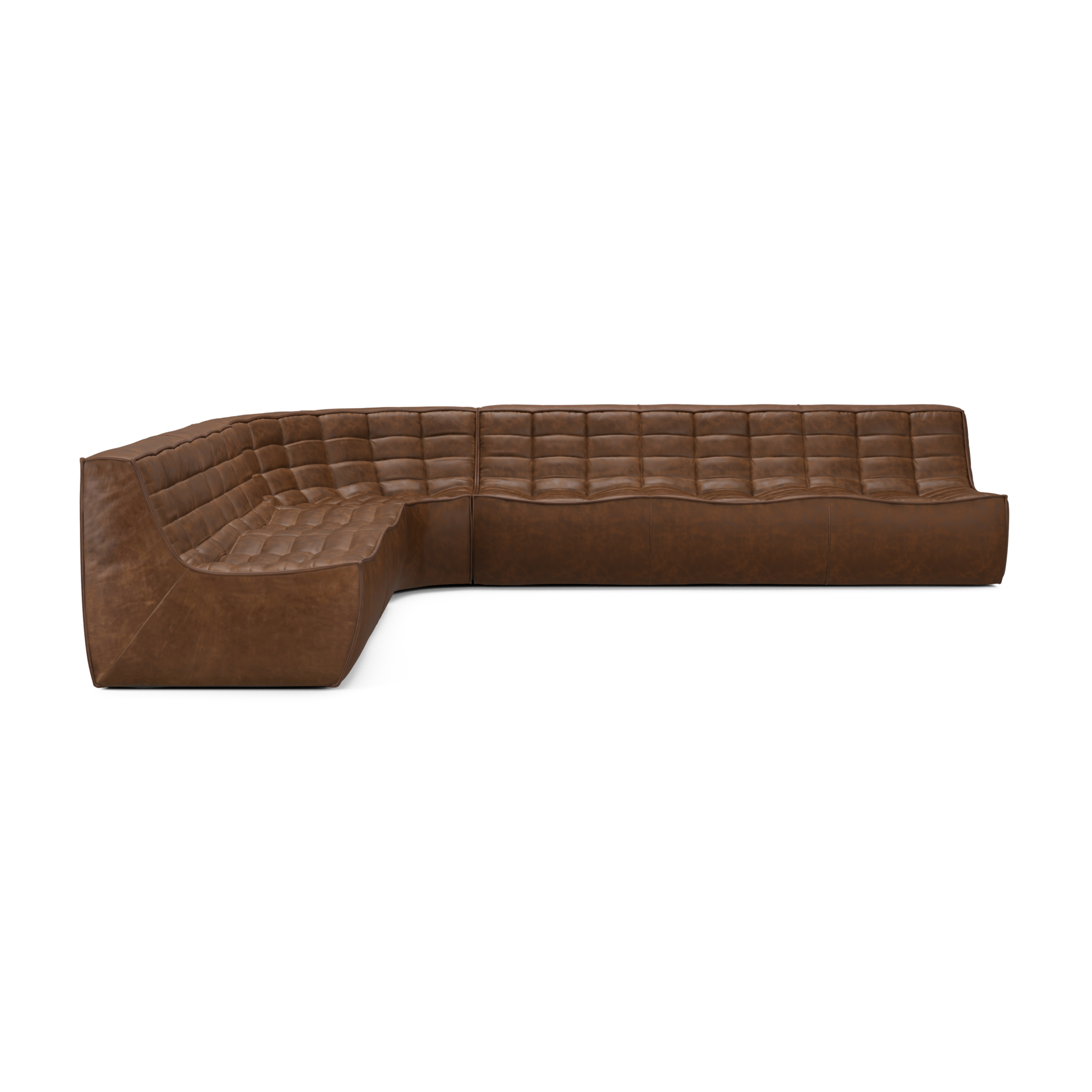 Modulaire bank N701 chestnut 2+3 seat, 90° ronde hoek