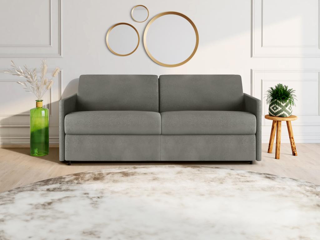 Sofá cama italiano 4 plazas de tela CALIFE - Gris claro - Cama 160 cm - Colchón 18 cm
