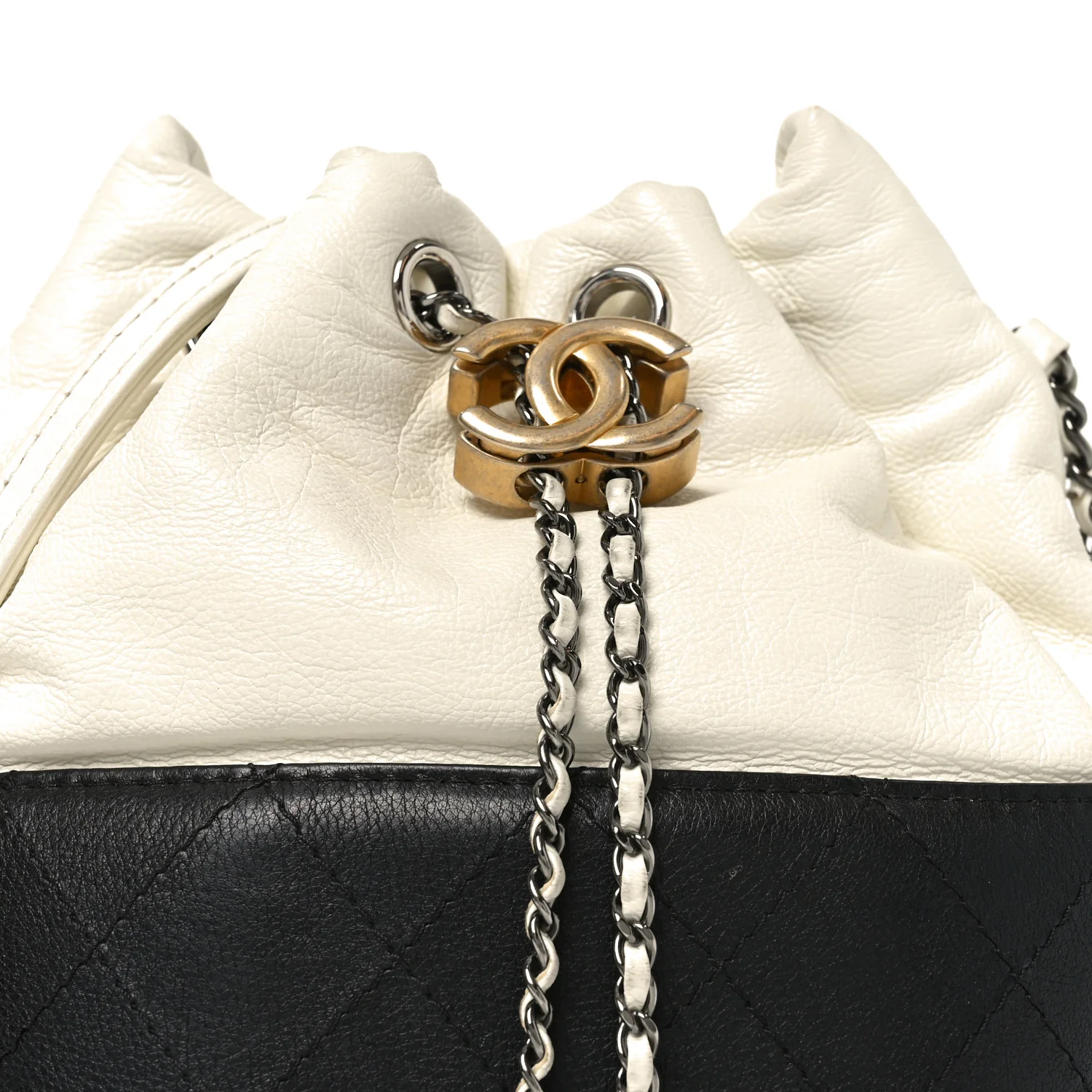 Aged Calfskin Quilted Small Gabrielle Bucket White Black - Top Club