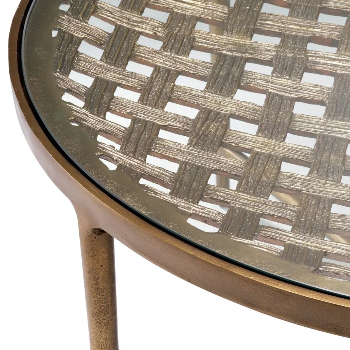 Luxury coffee table antique brass Ø 90 x H. 44.5 cm - Round aluminum living room table with glass top - Luxury furniture - Living room furniture - Luxury furnishings