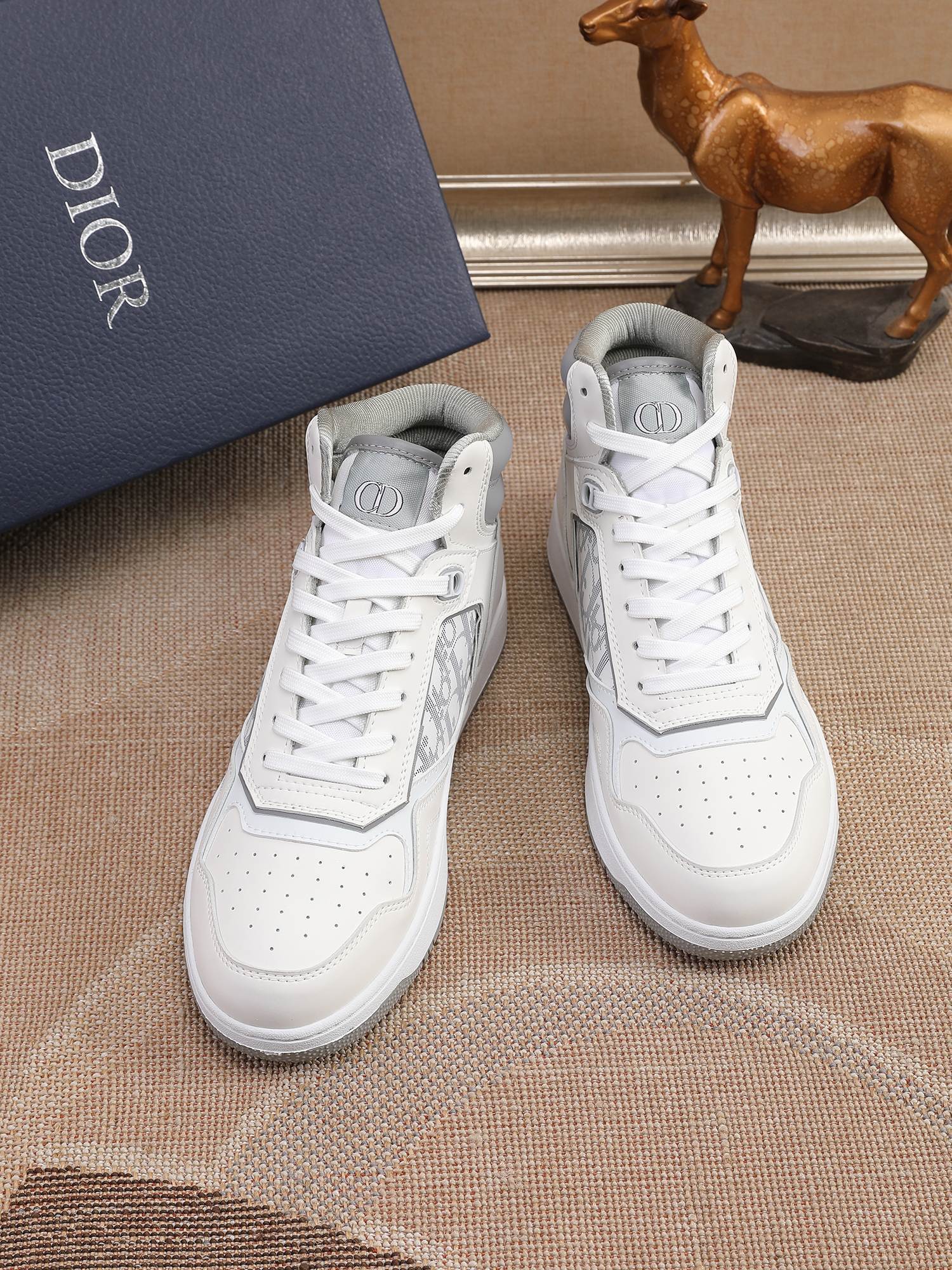 Dior Men's High Top Sneakers with Oblique Pattern and Adjustable Strap - Sneaker Replica Workshop