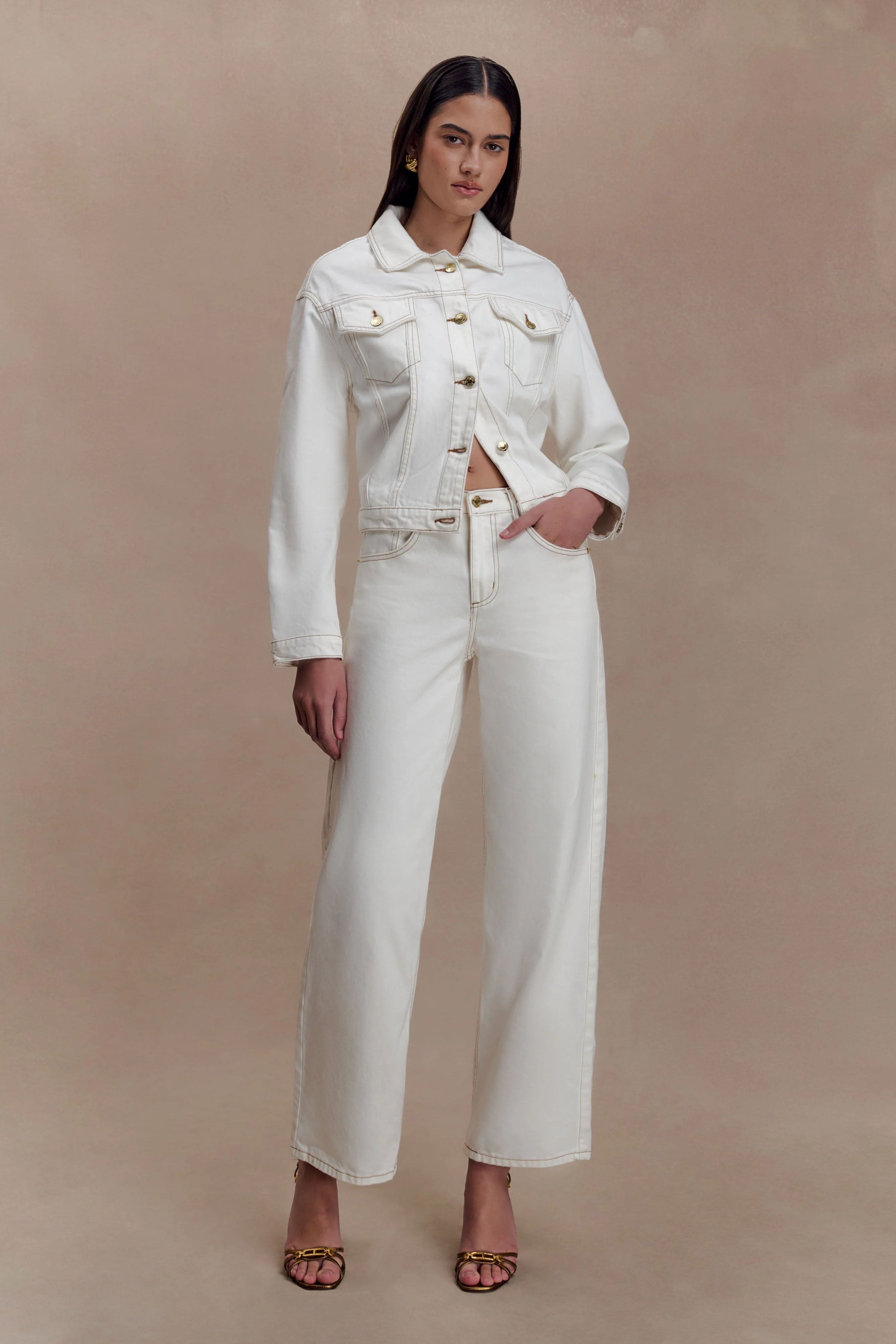 Kirra Cinched Denim Jacket - White