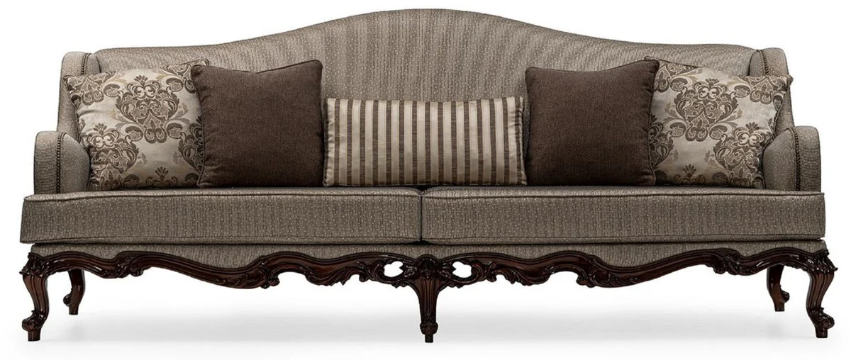 Luxury Baroque Living Room Set Silver / Brown - 2 Sofas & 2 Armchairs & 1 Coffee Table & 2 Side Tables - Handcrafted Living Room Furniture in Baroque Style - Noble & Magnificent