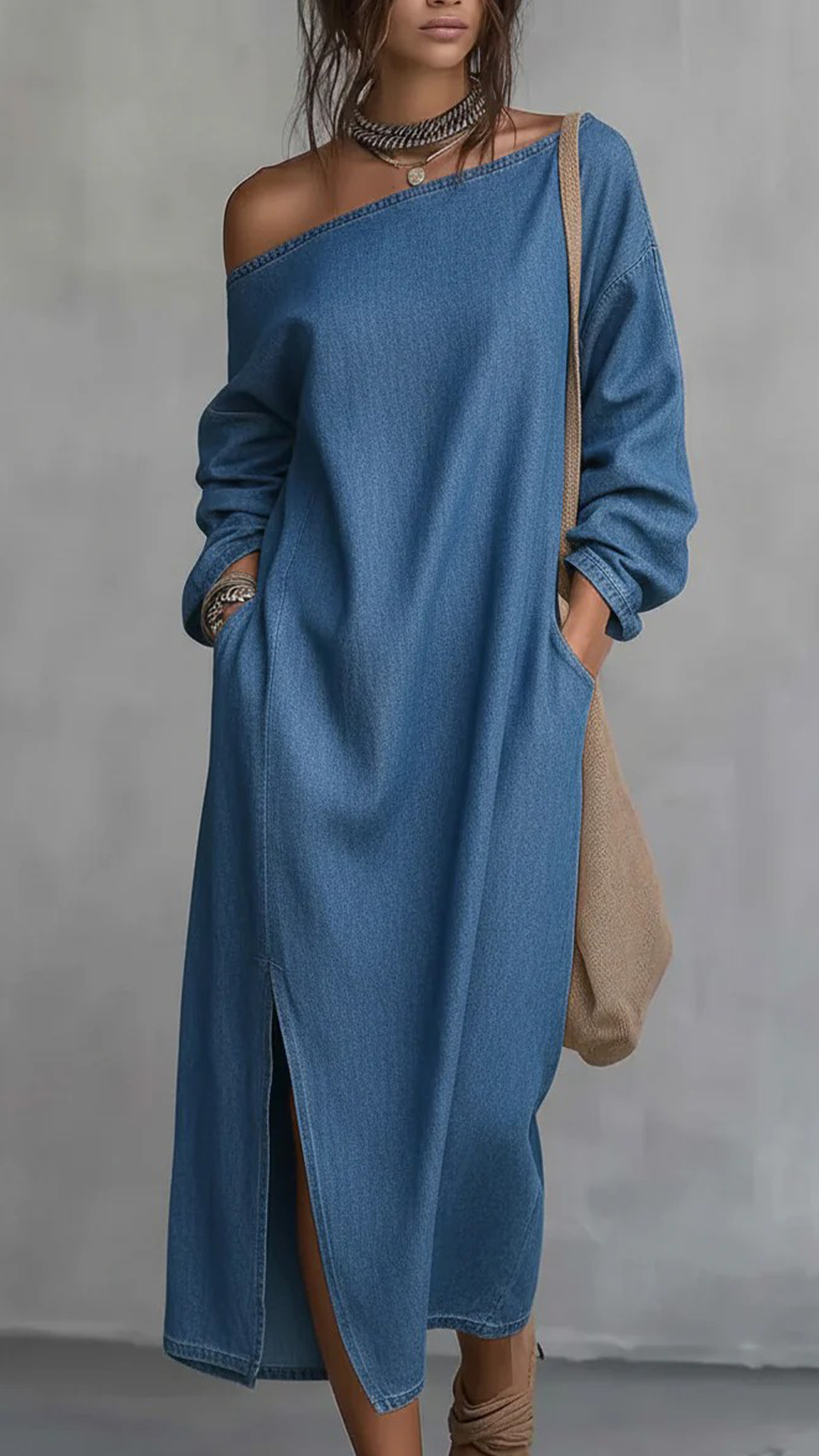 Women's Denim Off-the-Shoulder Long-Sleeve Dress - Nordfashionstorm - Women's Clothing, Fashion for You - Nordfashionstorm.com