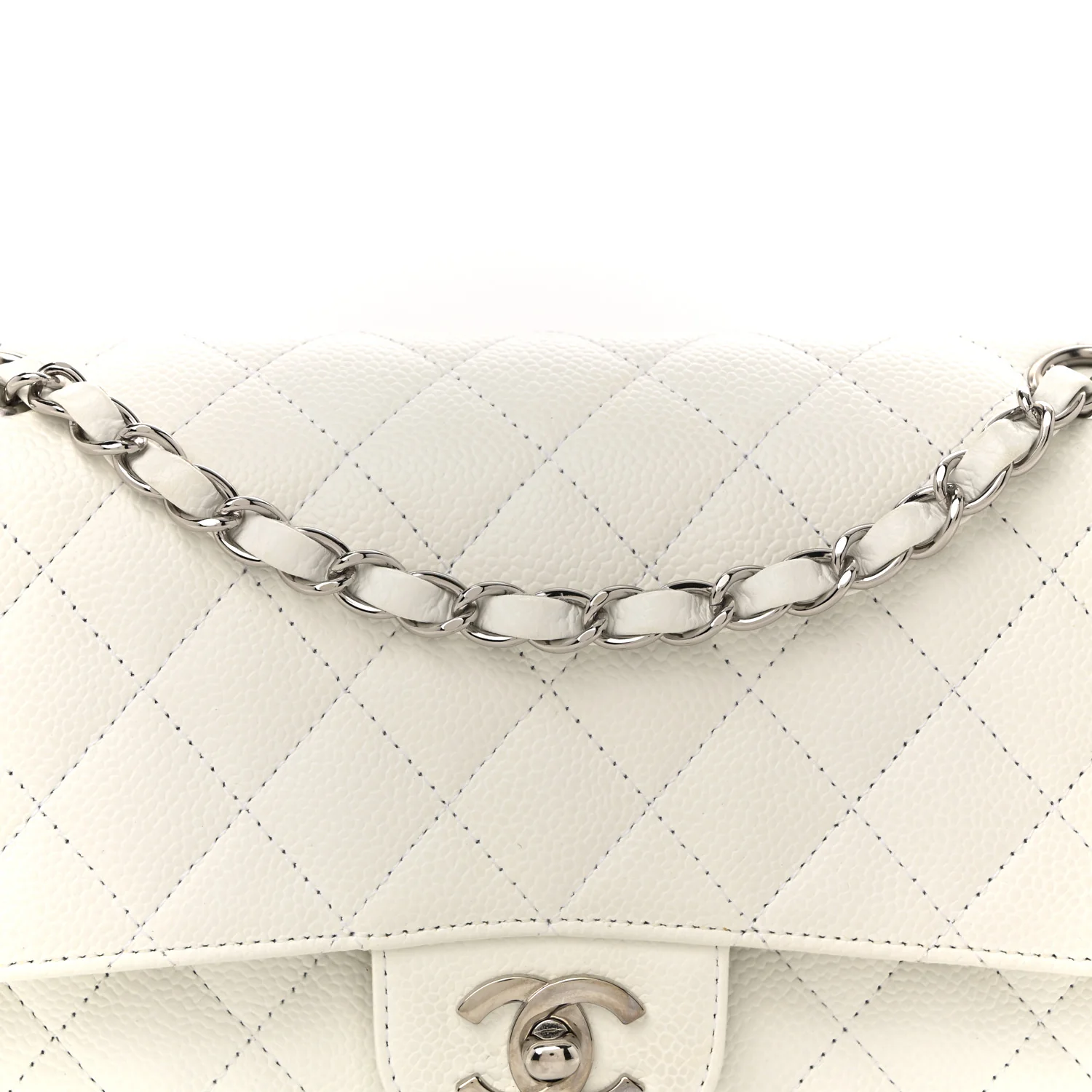 Caviar Quilted Medium Double Flap White - Top Club