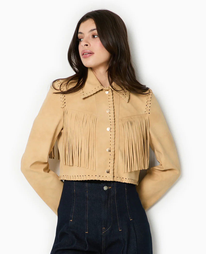Pimkie Veste western courte en suédine avec franges