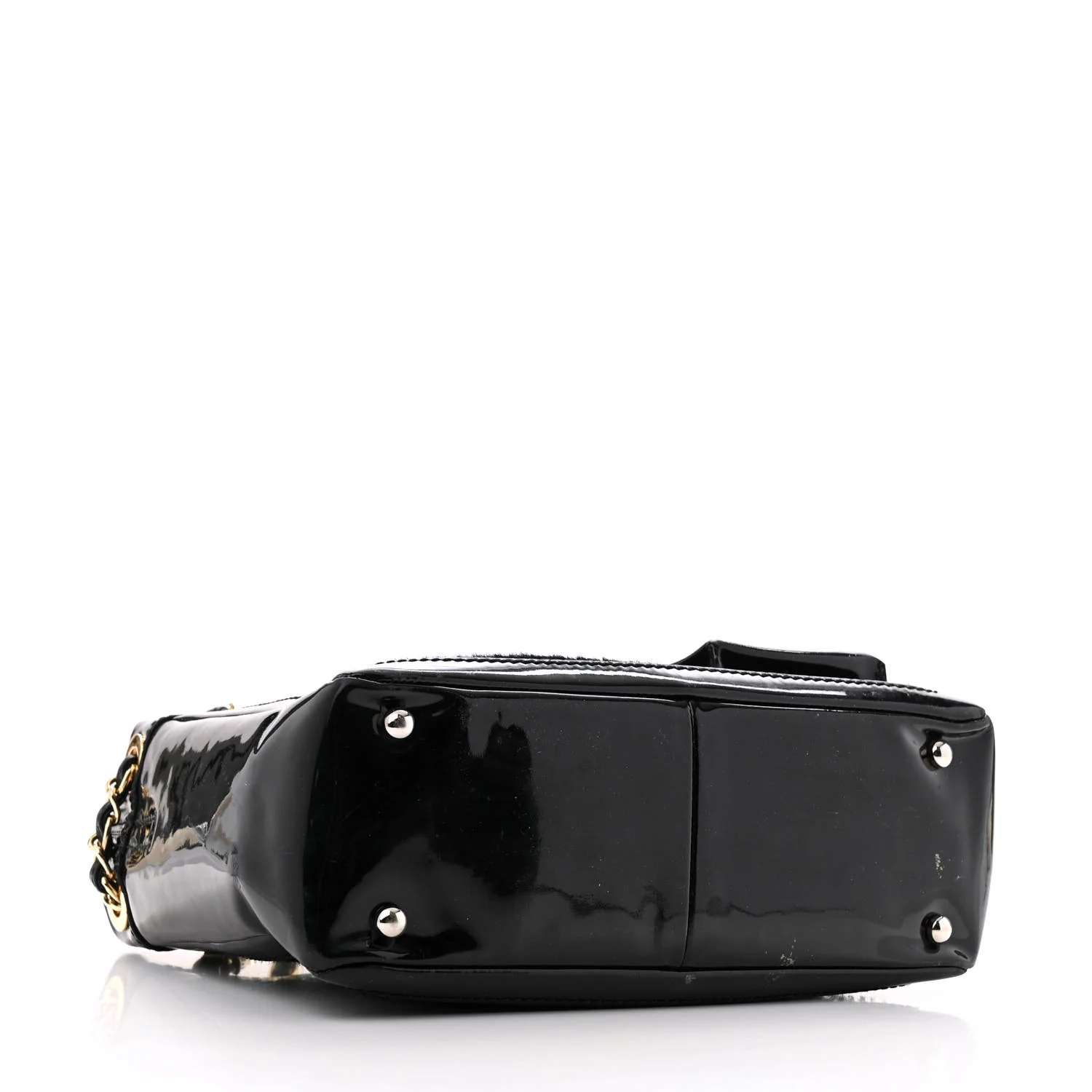 Patent Pony Hair Small Pocket Tote Black - Top Club