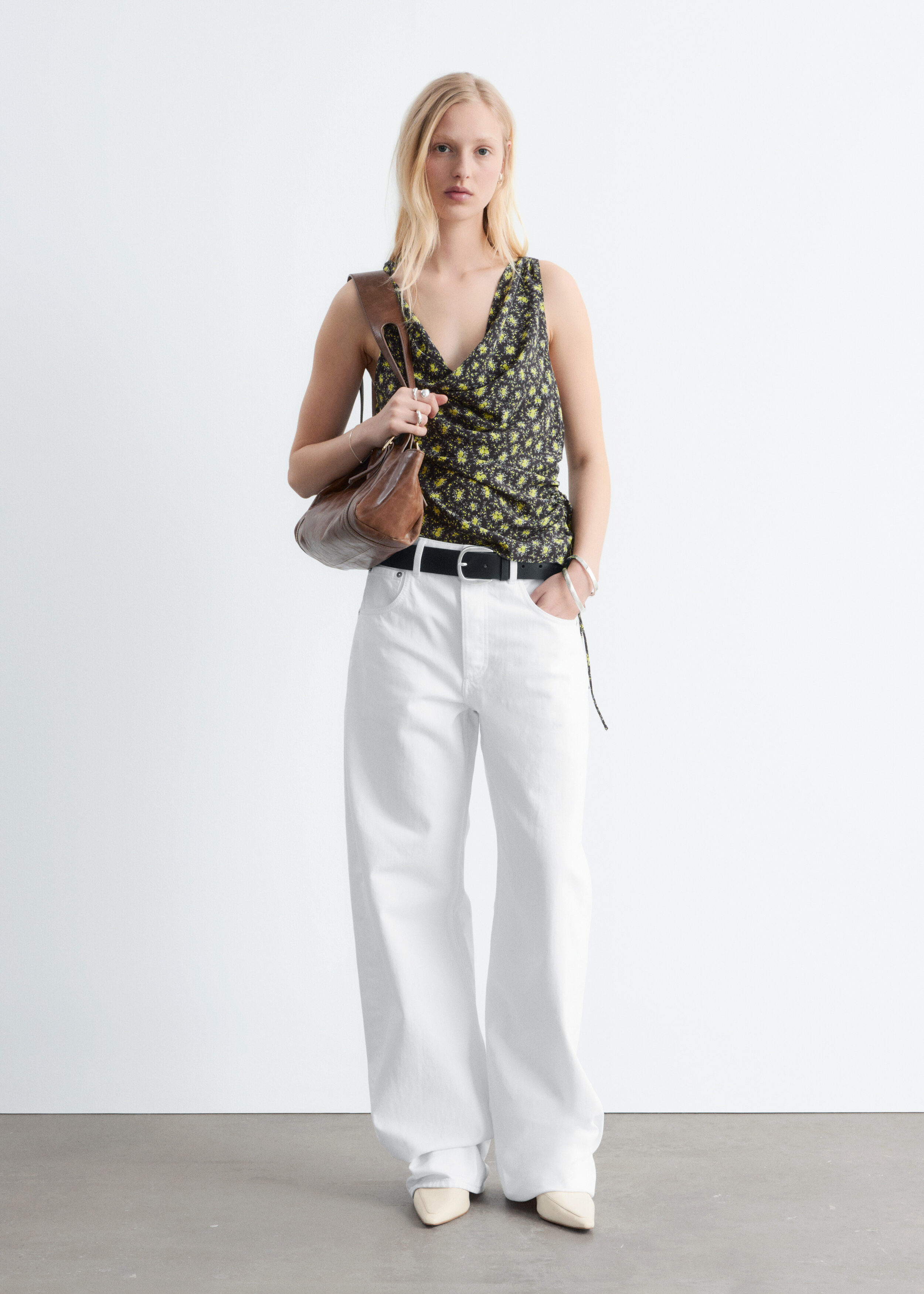 & Other Stories PRINTED DRAWSTRING SILK TOP