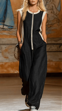 Women's Cotton-Blend Color-Block Sleeveless Wide-Leg Jumpsuit - Nordfashionstorm - Women's Clothing, Fashion for You - Nordfashionstorm.com