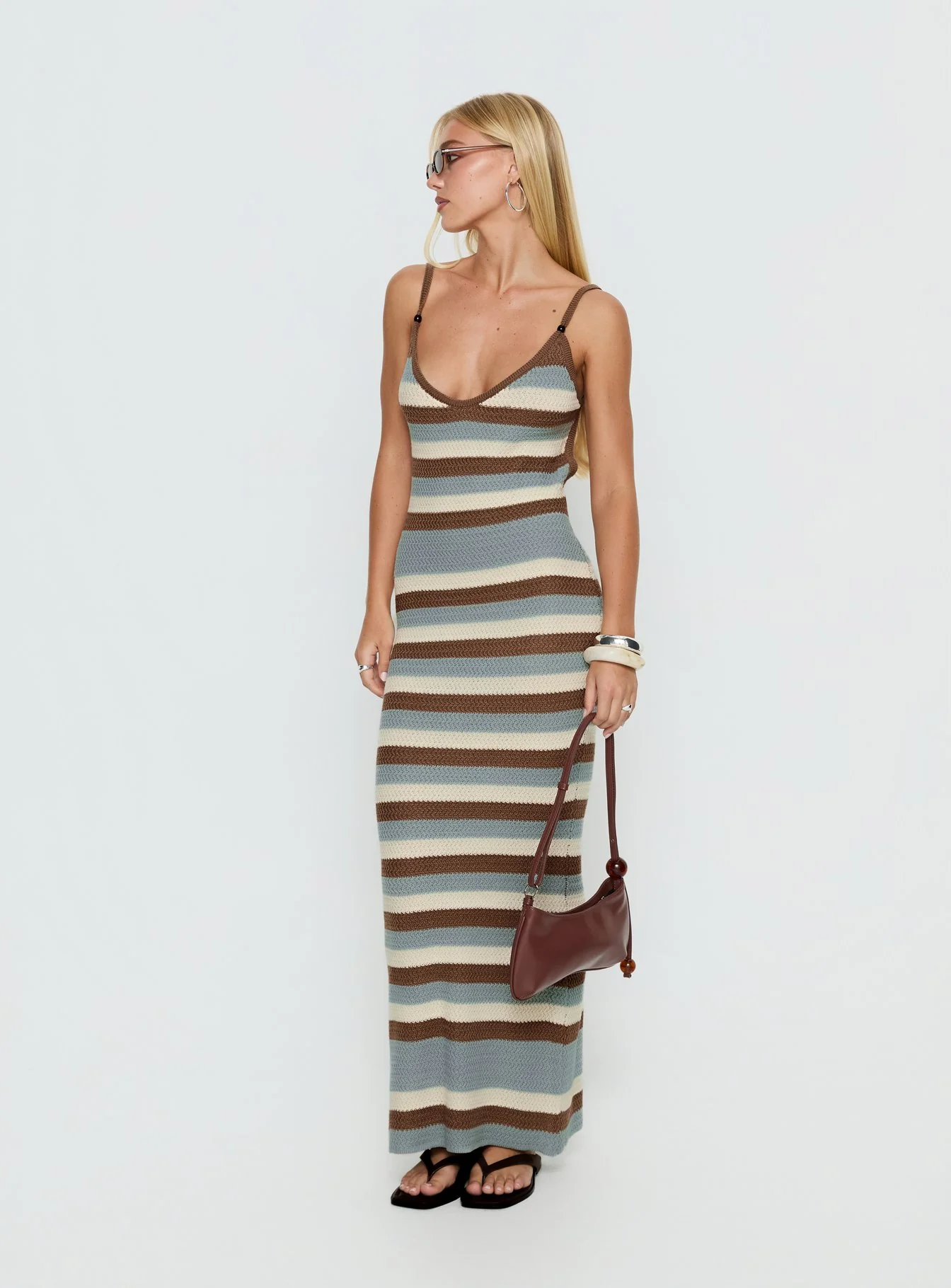 Leylana Scoop Knitted Maxi Dress Blue / Brown Stripe