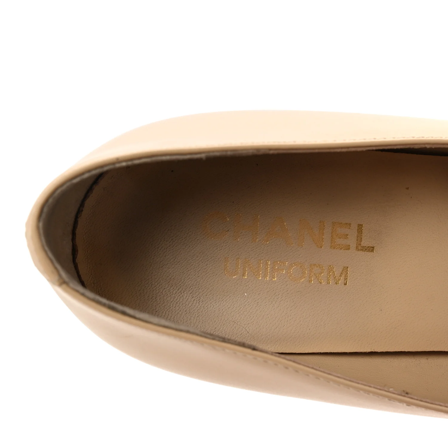 Lambskin Cap Toe CC Uniform Pumps 38 Beige Black - Top Club