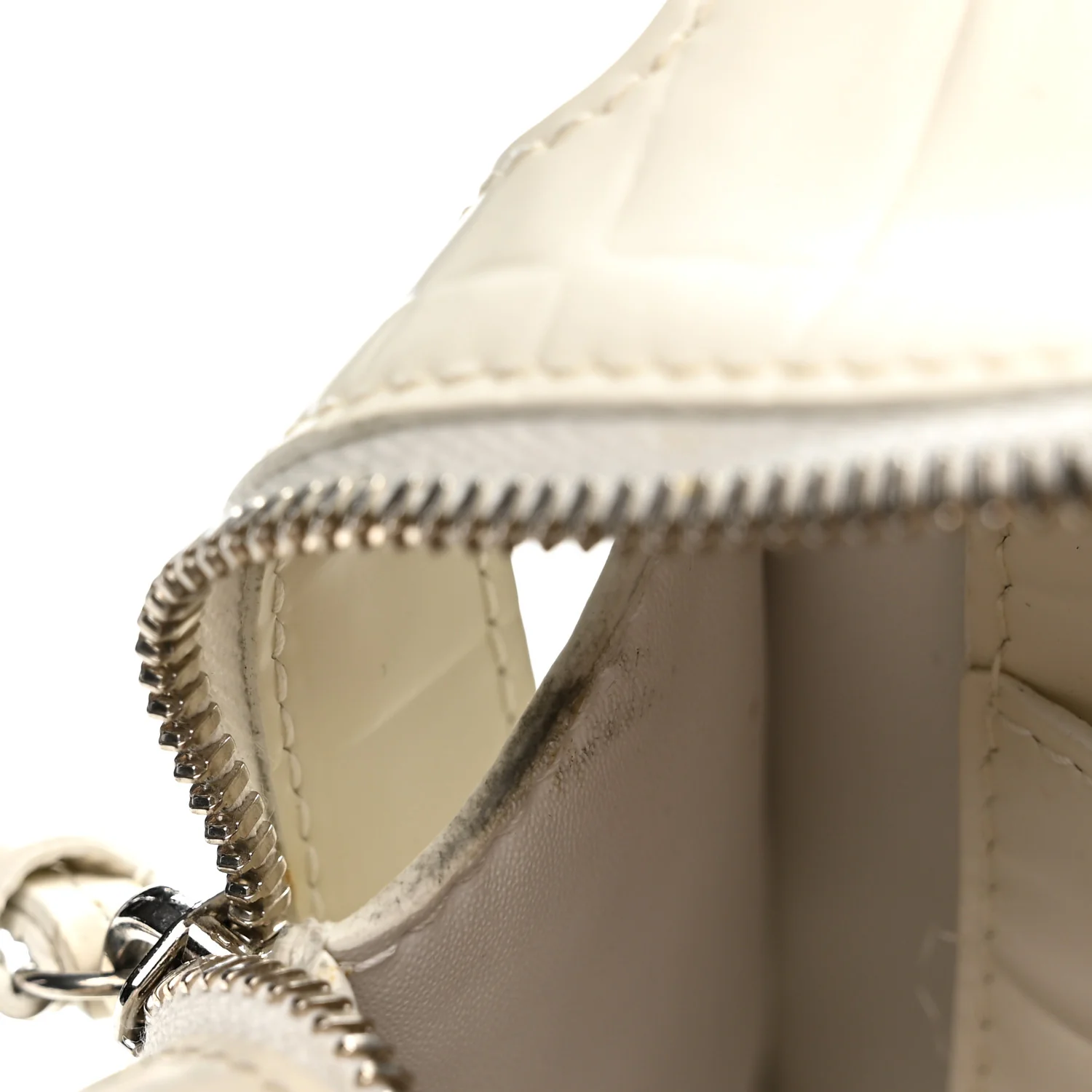 Semi Shiny Calfskin Crocodile Embossed Neo Classic Silver Hardware Mini City White - Top Club