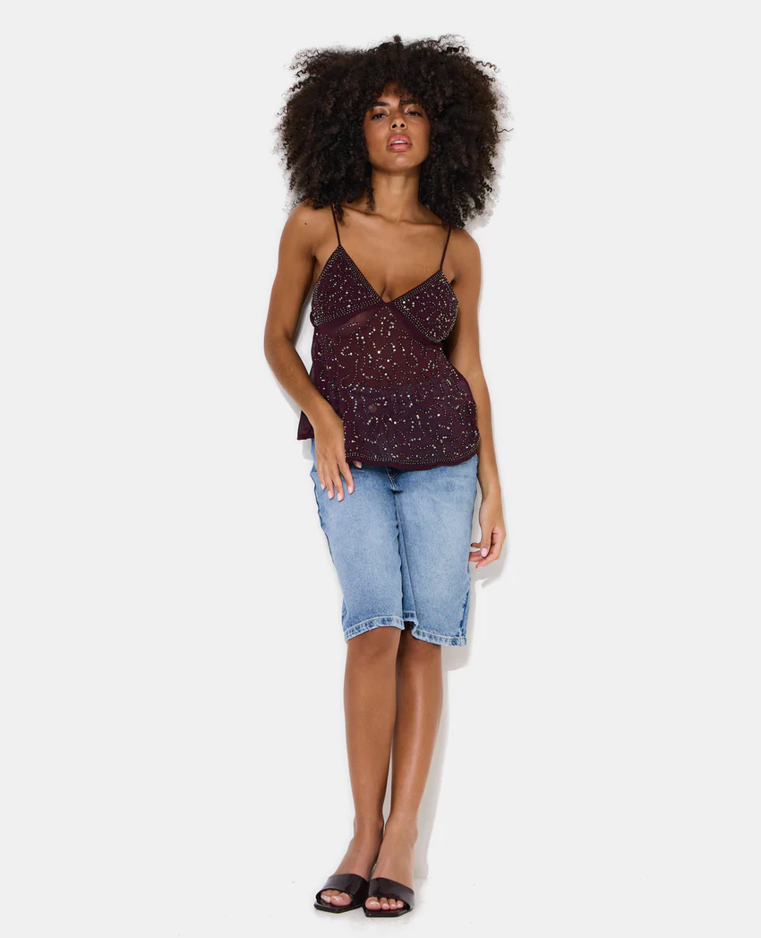Pimkie Top à bretelles en voile avec sequins et perles