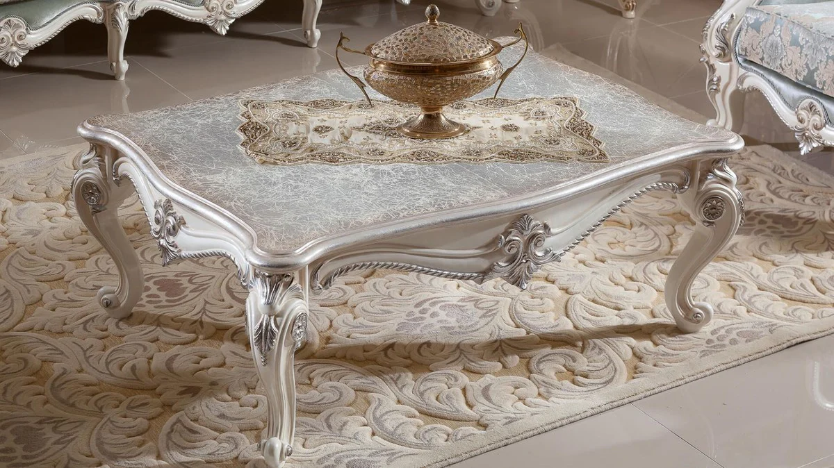 Luxury Baroque Living Room Furniture Set Green/White/Silver