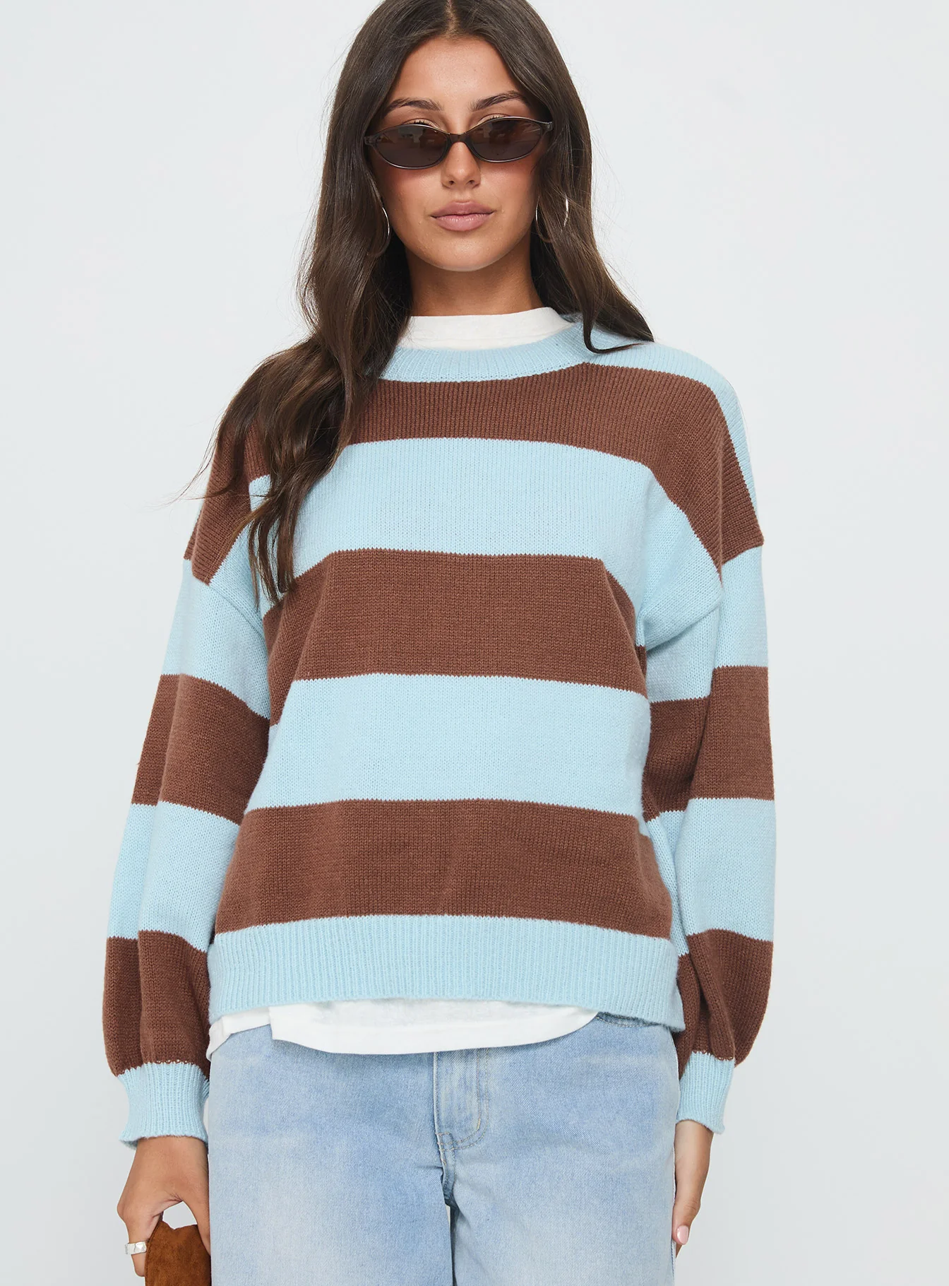Ardentia Crew Neck Knit Sweater Aqua Stripe