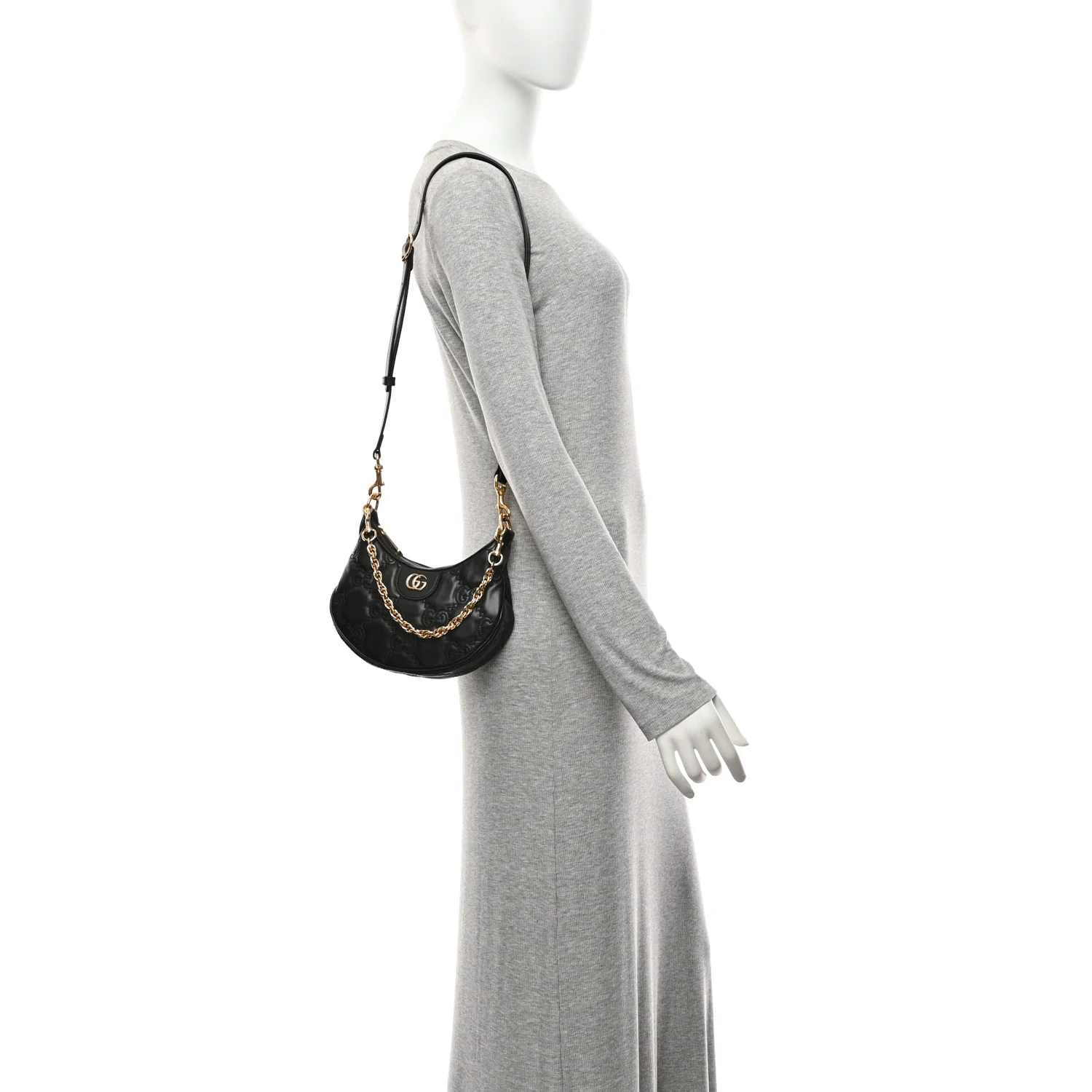 Calfskin GG Matelasse Mini Hobo Shoulder Bag Black
