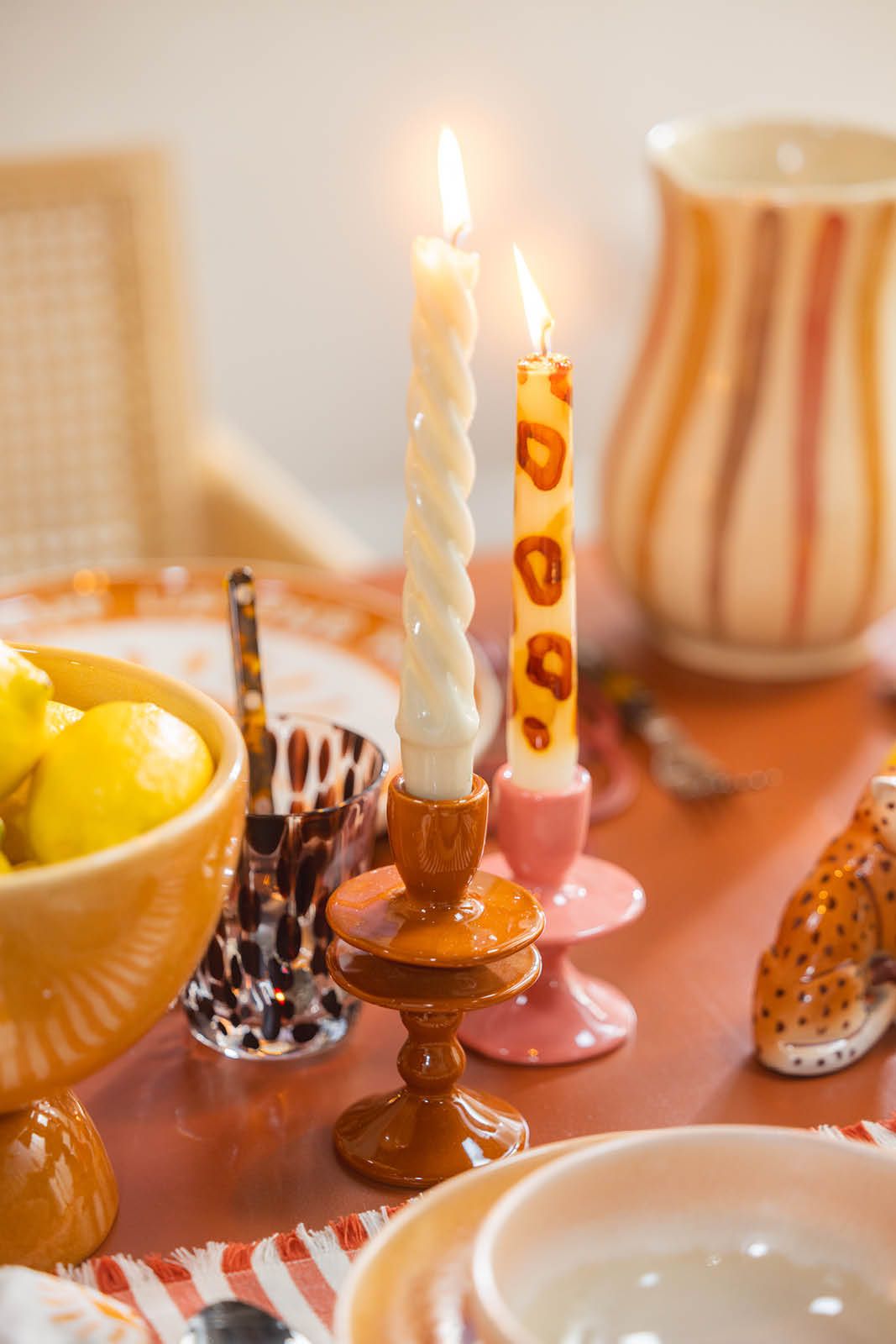 Oranje ruffle kandelaar large