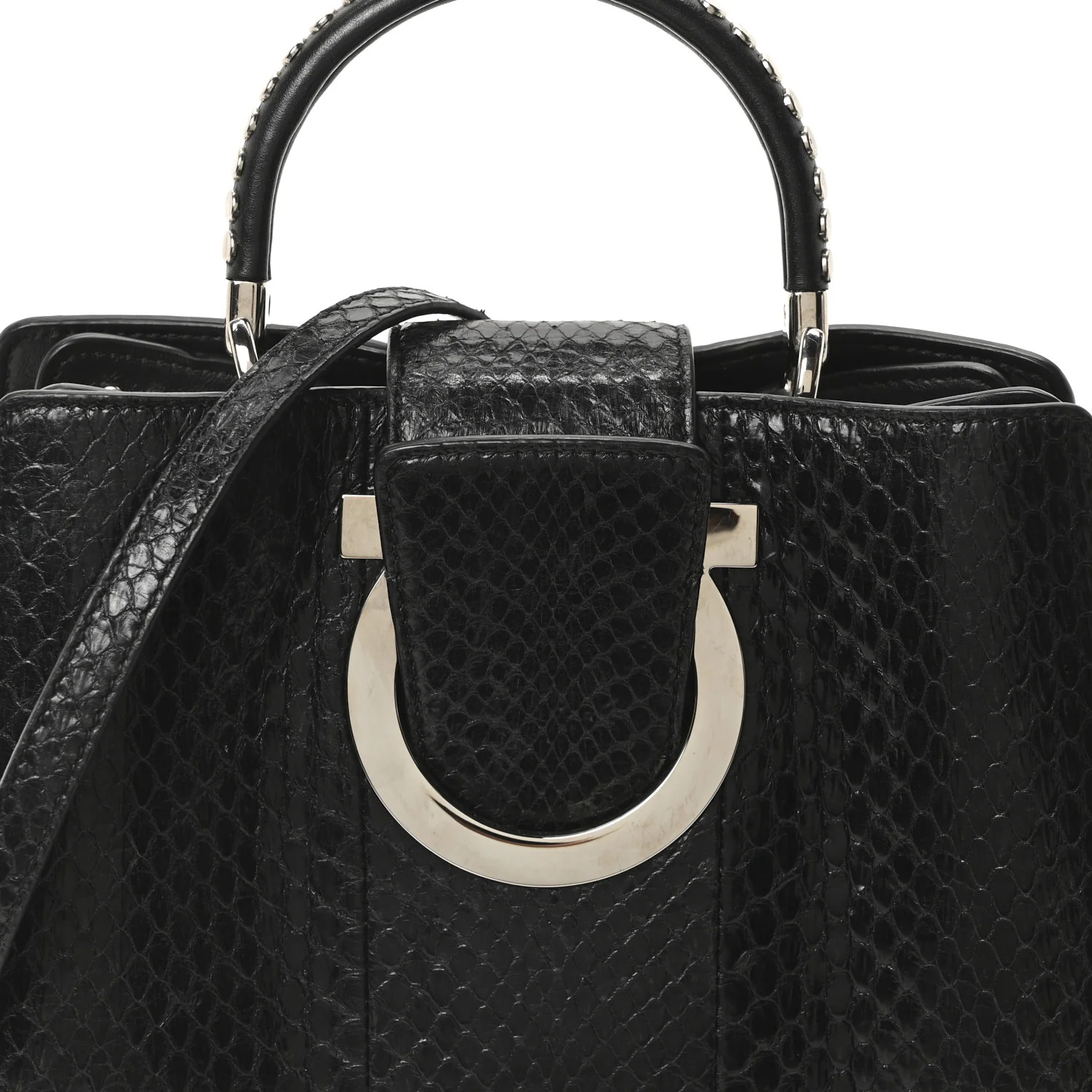 Snakeskin Studded Thalia Top Handle Black - Top Club