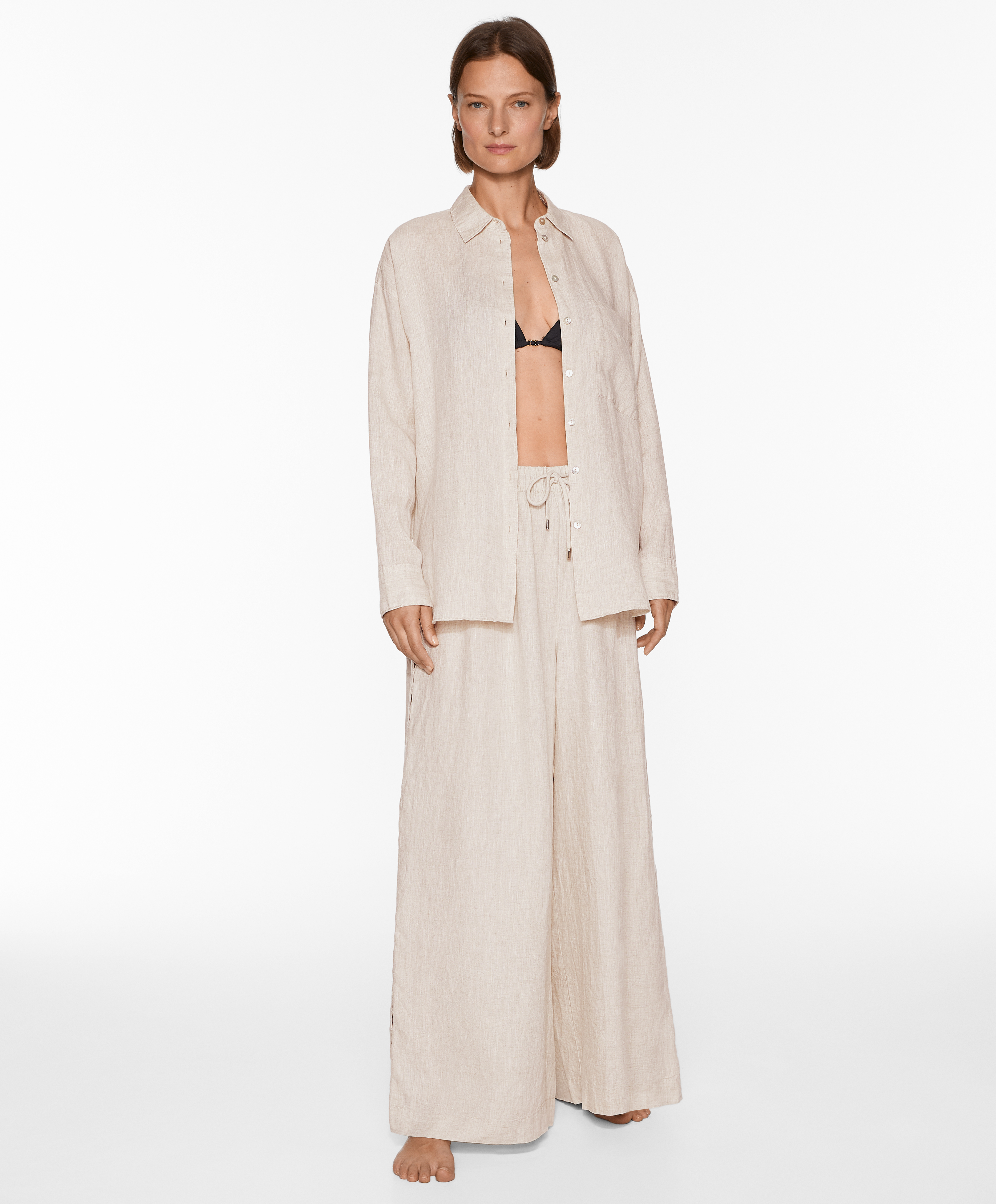 OYSHO Straight cut 100% linen trousers