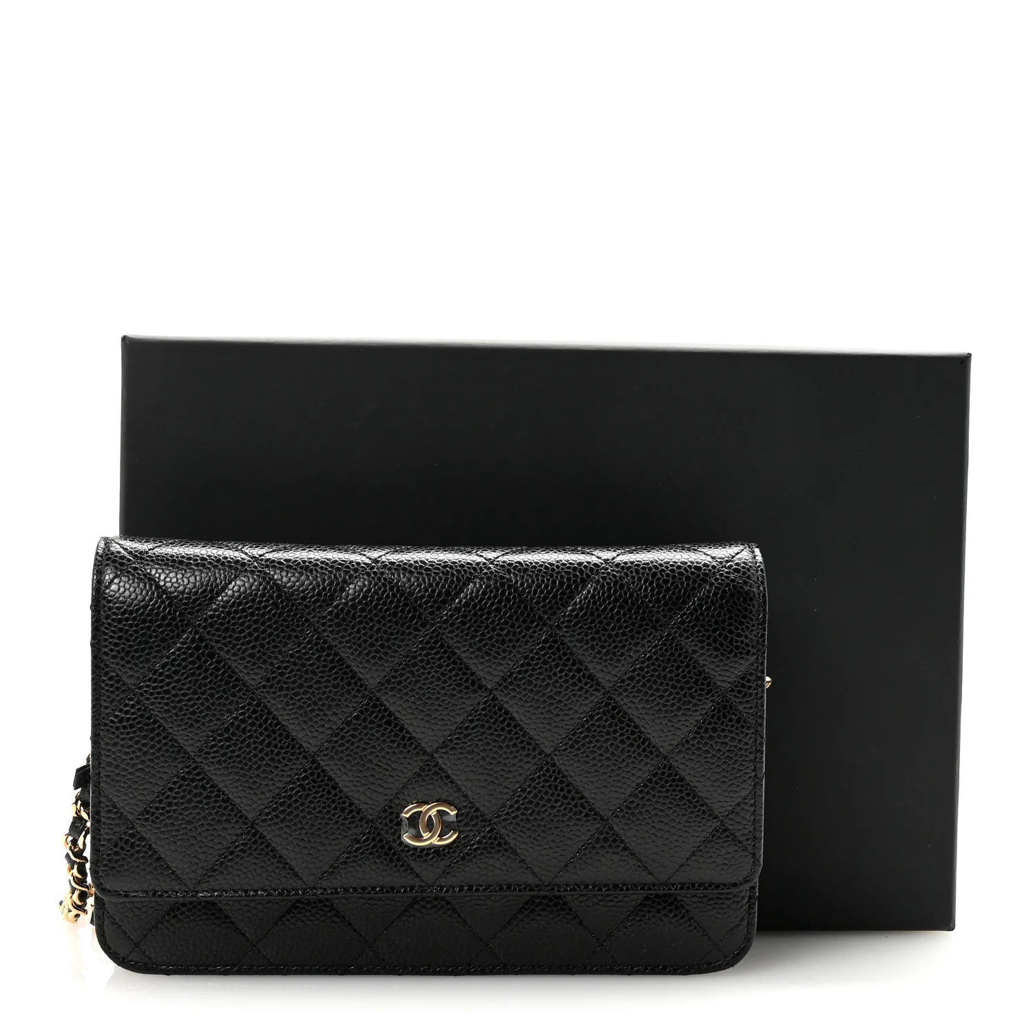 Caviar Quilted Wallet on Chain WOC Black - Top Club