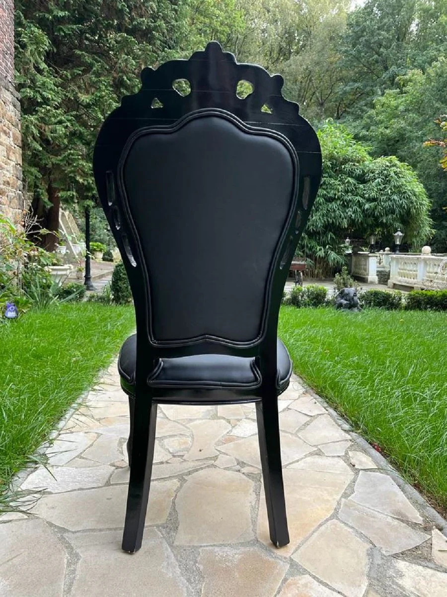 Luxury Baroque Dining Room Chair Black - Handcrafted antique style chair with elegant faux leather - Magnificent dining room furniture in baroque style
