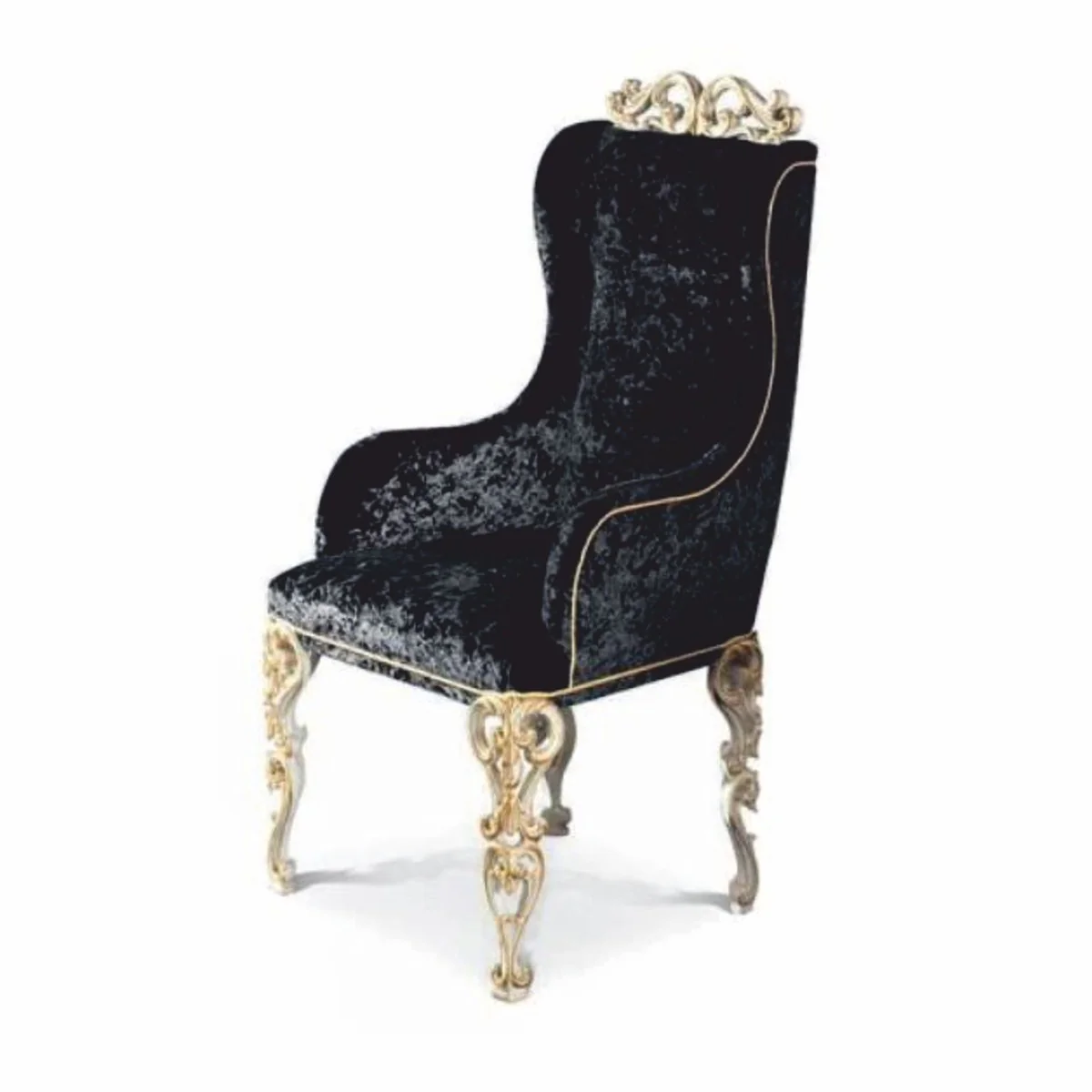 Luxury Baroque Dining Chair with Armrests Black / Ivory / Gold - Made in Italy