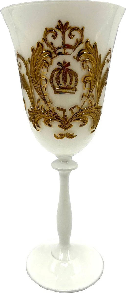 Pompöös by Luxus Baroque wine glass set white / gold Ø 8.7 x H. 20.3 cm - wine glasses with 24 carat gold plating - Pompöös wine glasses designed by Harald Glööckler - luxury designer wine glasses