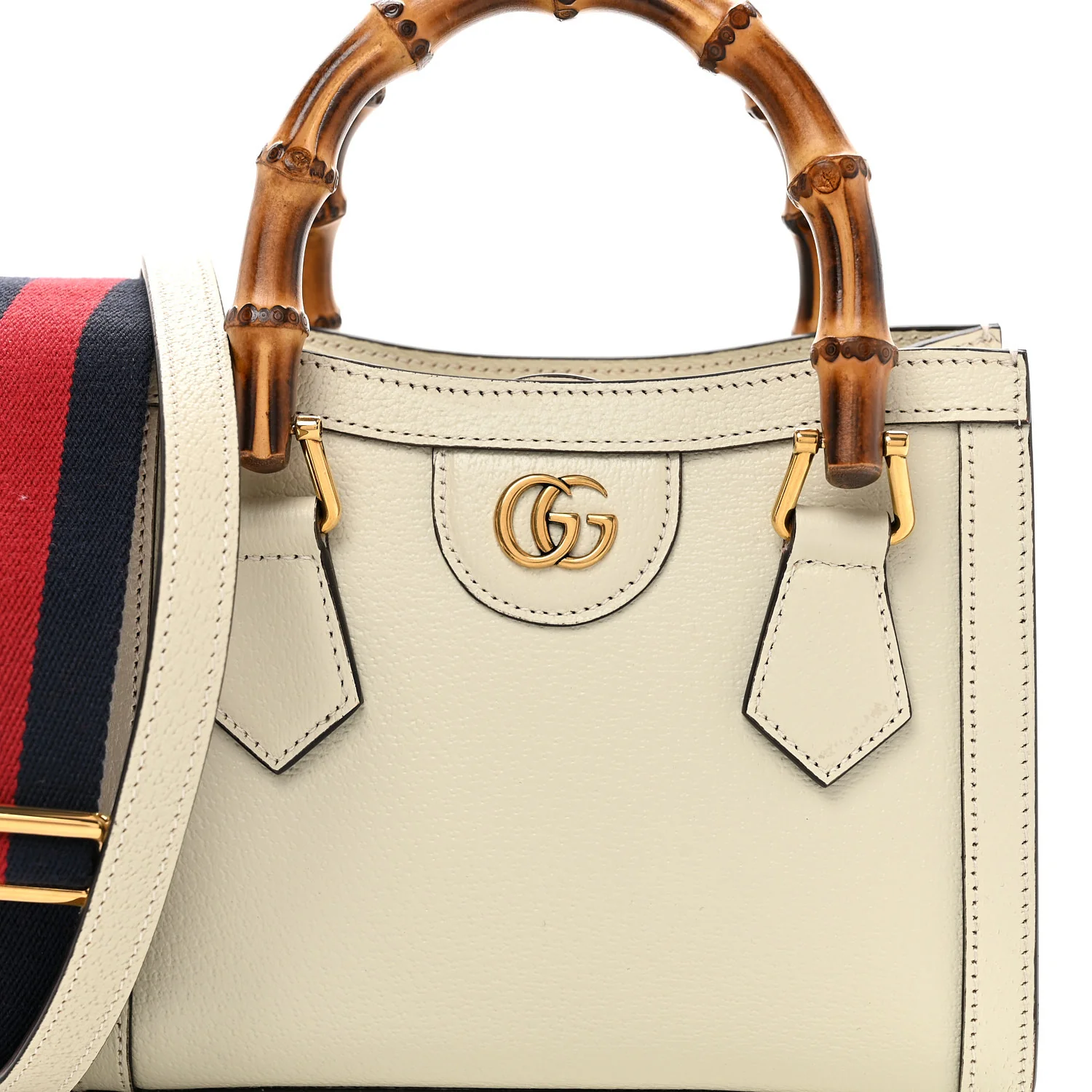 Textured Calfskin Web Mini Diana Tote Bag Mystic White - Top Club