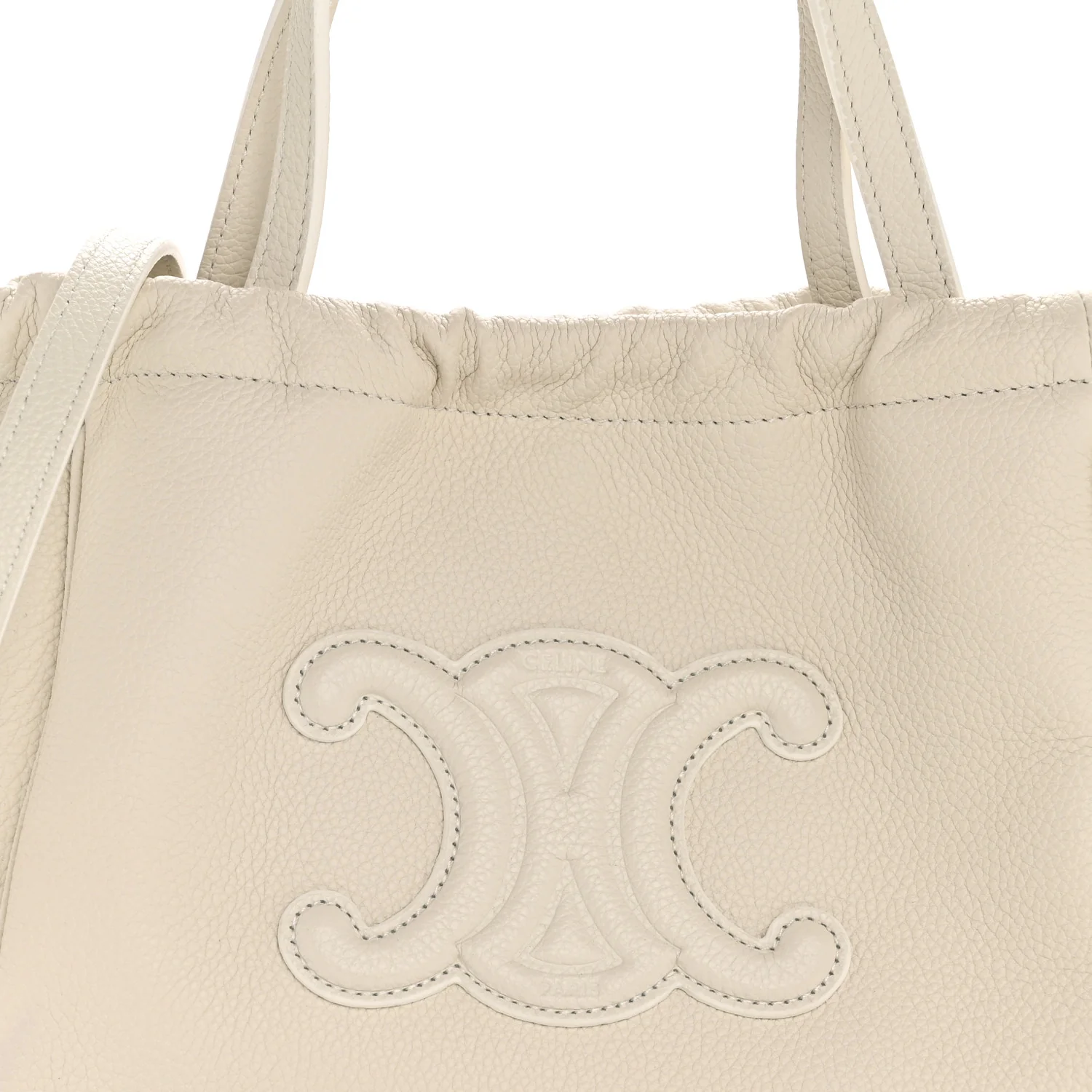Calfskin Cuir Small Triomphe Cabas Drawstring White - Top Club